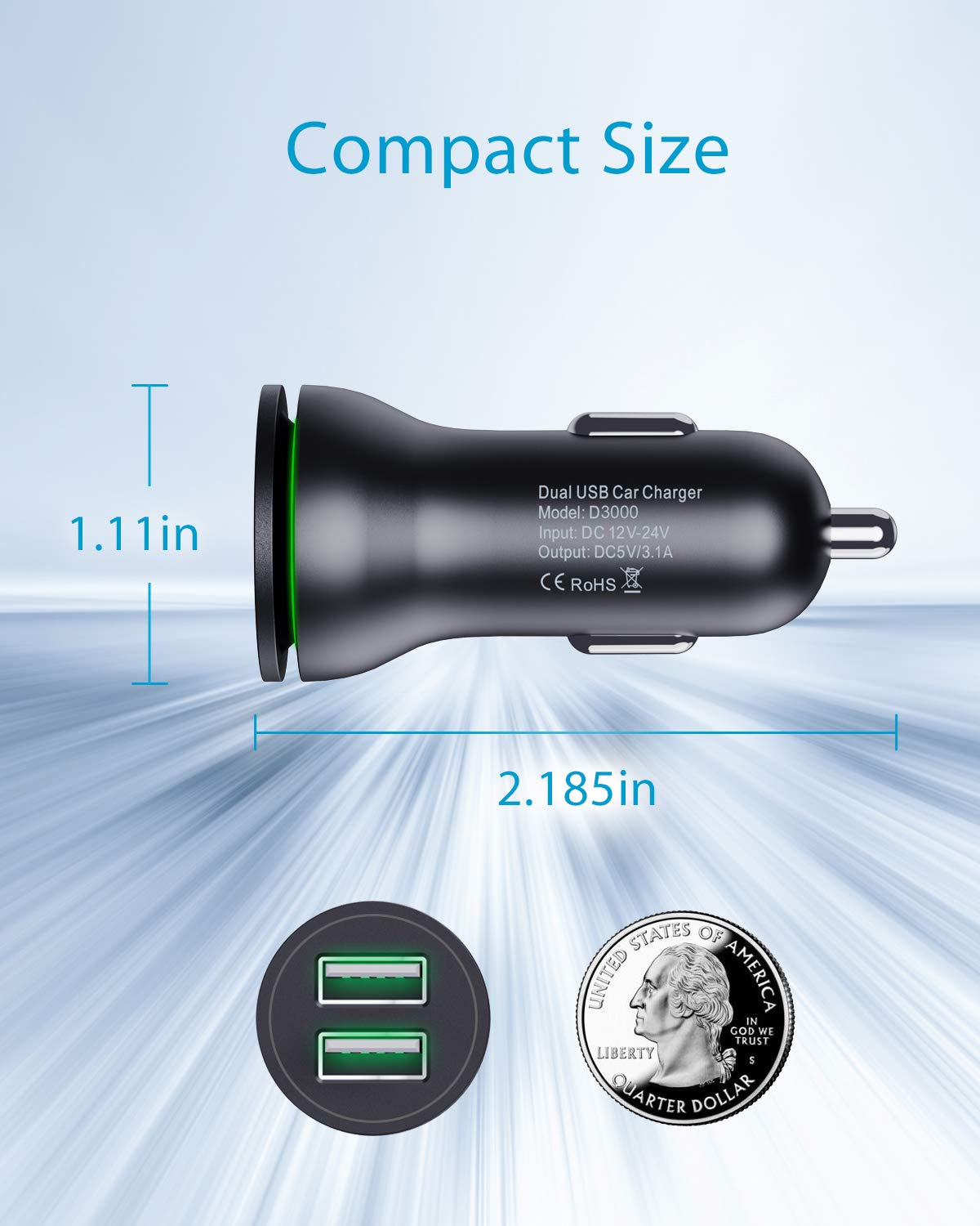 Viofo Car Charger For A129 Pro Duo / A129 Plus Duo Dash Camera With 13.1Ft (4M) Usb Cable