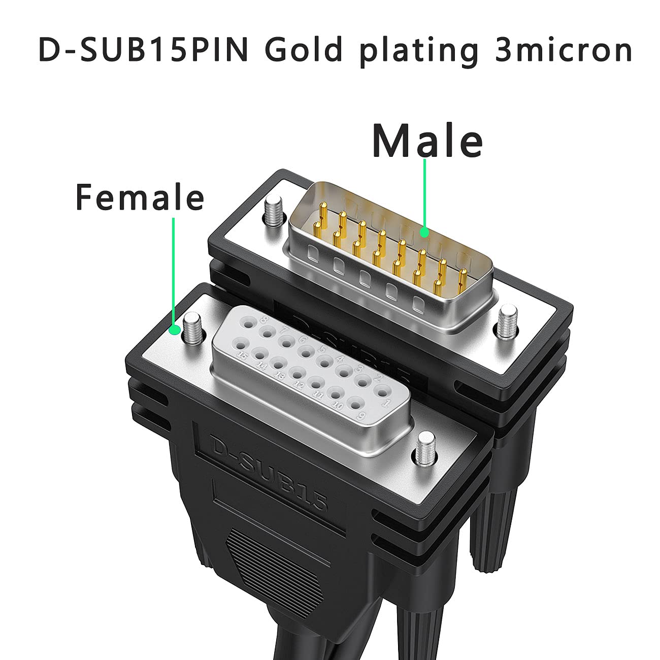 Juxinice Db15 Extension Cable Double Shielded, Db15 Male To Male Cable 10Ft Metal Braided, D Sub 15 Pin Rs232 Serial Cable M/M B