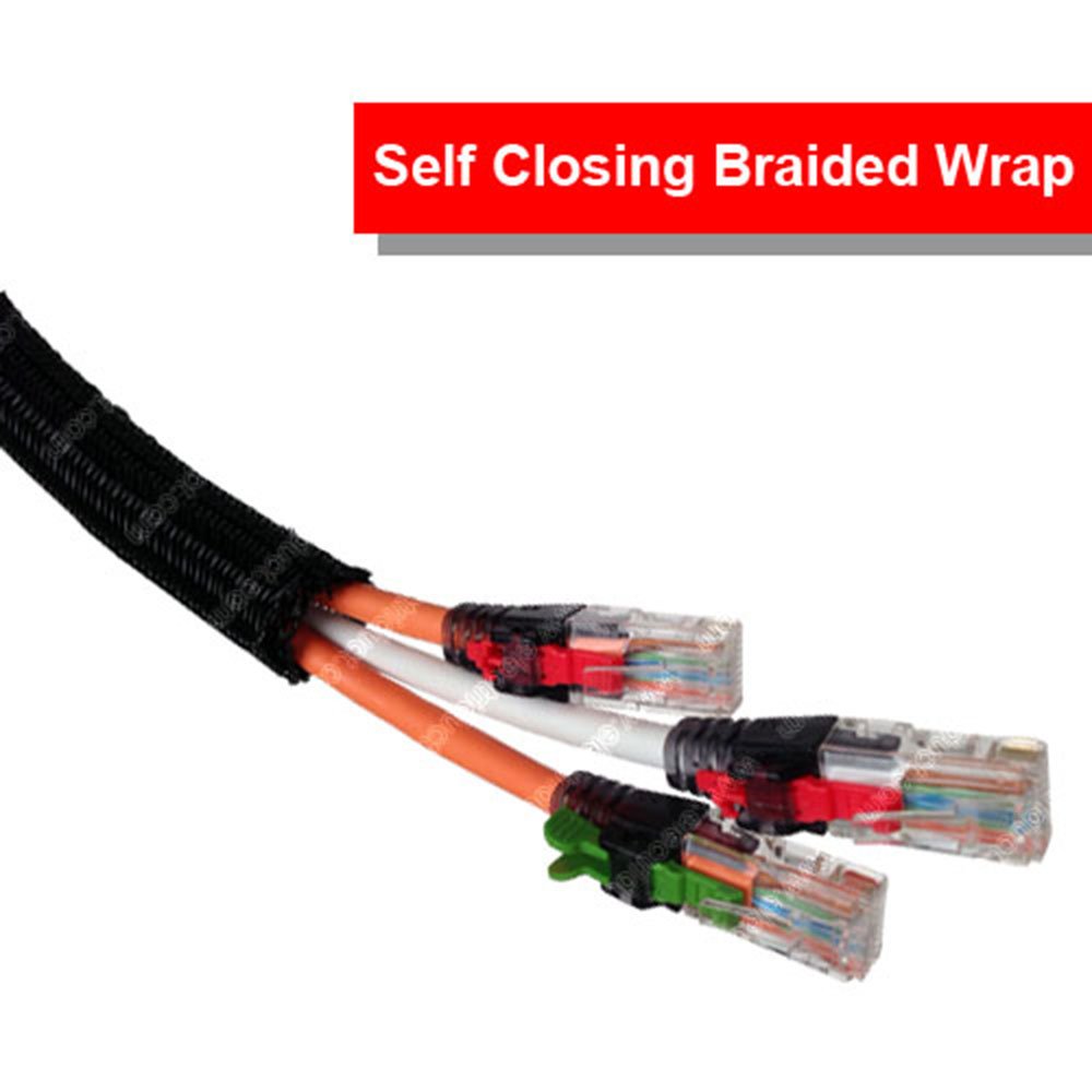 Electriduct 1'' Hook Self Closing Sleeve Braid Wrap Around Sleeving Cord Cover Cable Protector Wire Organizer   10 Feet   Gray