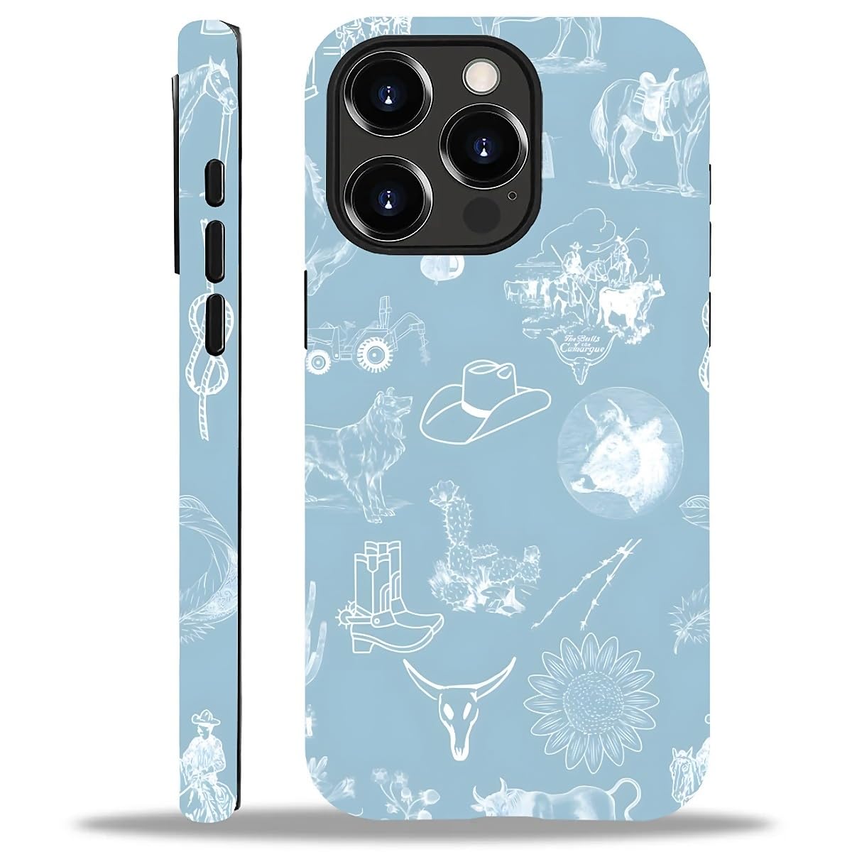 Akinmi Case For Iphone 15 Pro,Blue Shadow Horse Exquisitely Pattern Double Protective Phone Cover Cases Soft Silicone For Iphone