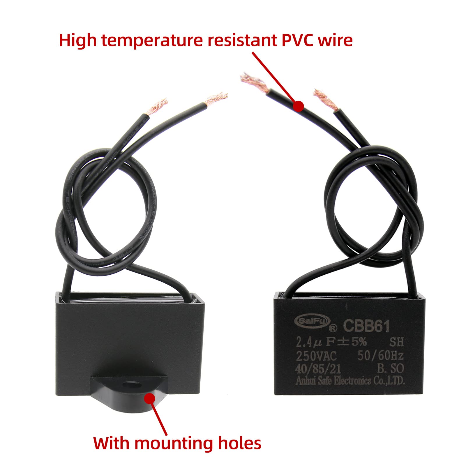 Akzytue Cbb61 Capacitor 2.4Uf 250V Ac Ceiling Fan 2 Wire 50/60Hz For Starting Electric Fan Generator Pump Motor (2 Pack )