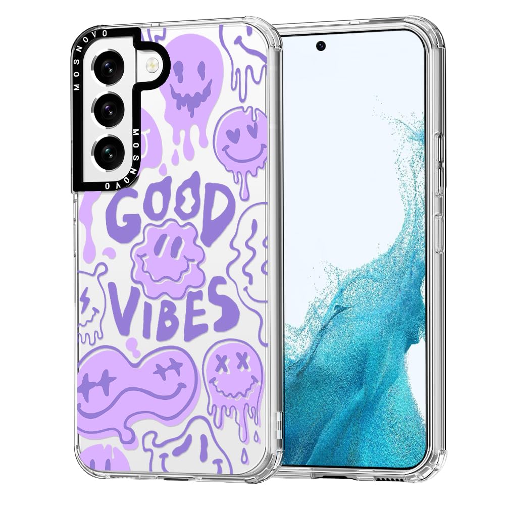Mosnovo Galaxy S22 Case, Good Vibes Smile Face Clear Design Transparent Plastic Hard Back Case With Tpu Bumper Protective Case C