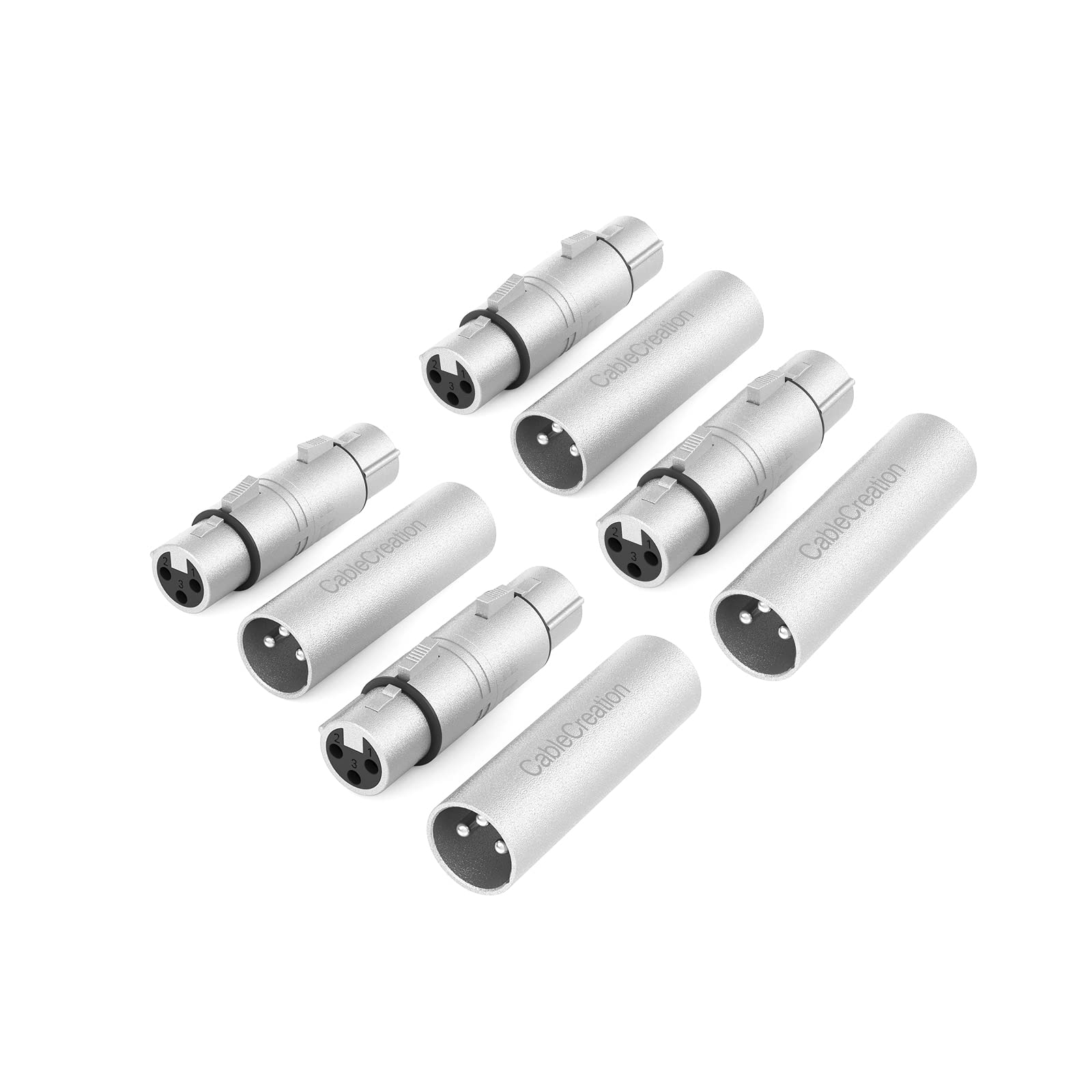 Cablecreation [4 Pair Xlr Male To Male & Xlr Female To Female 3Pin Adapter Connector Compatible With Microphone,Mixer,Silver