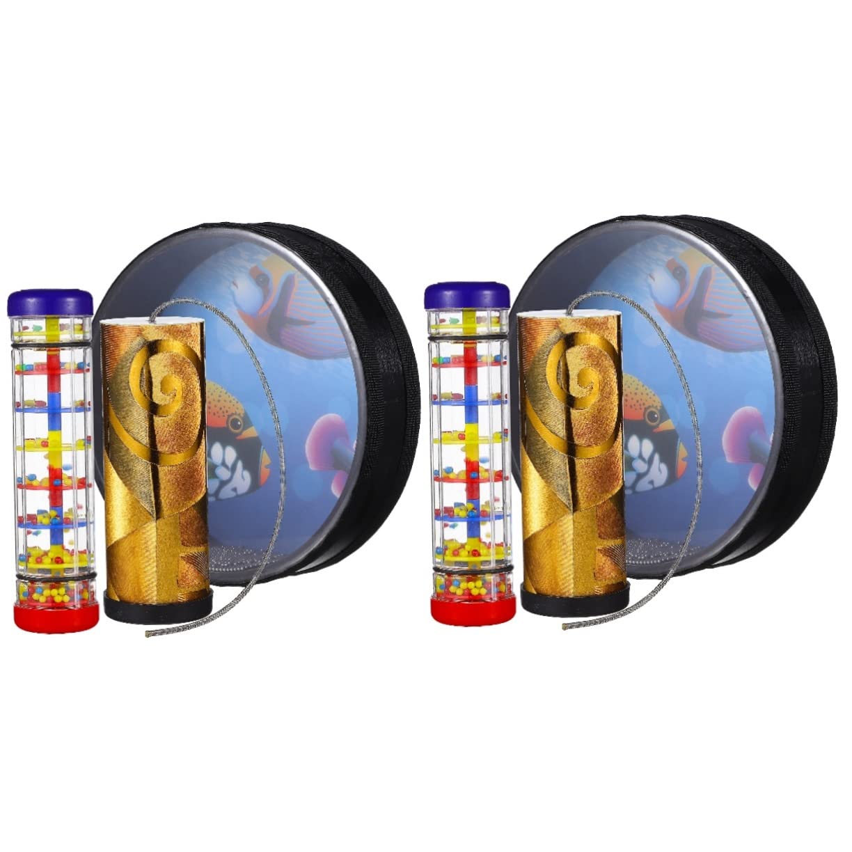 EXCLUZO 2pcs Orff Percussion Tambourine for s Sea Drum with Rain Stick and Spring Drum Sea Drum Percussion Instrument for Surf 