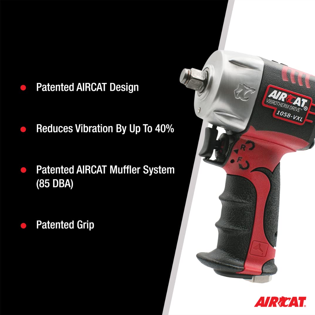 Aircat Pneumatic Tools 1058 Vxl 1/2 Inch Vibrotherm Drive Composite Compact Impact Wrench 750 Ft Lbs