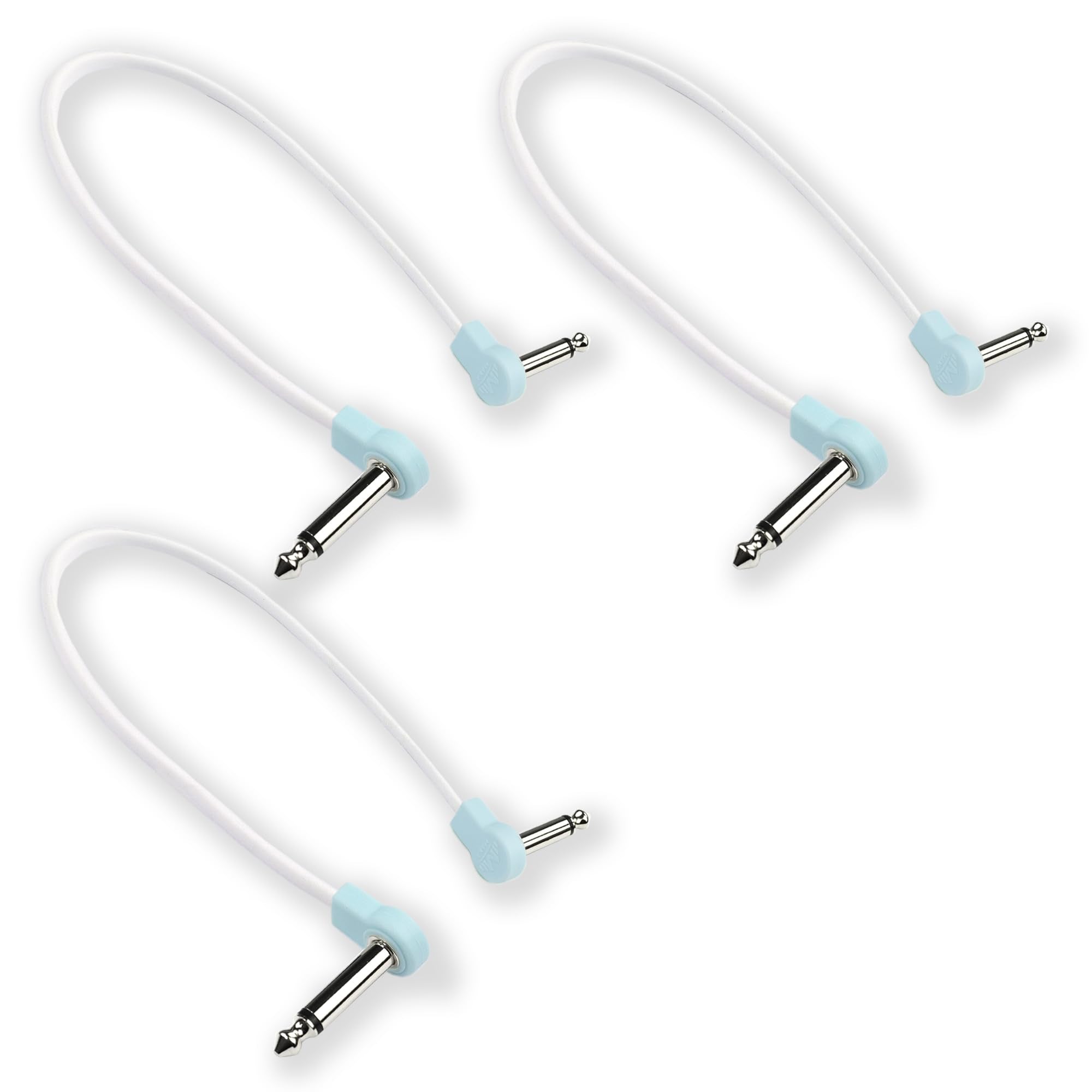 M MAKA Flat Low Profile Guitar Patch Cable 20 inch for Effects Pedals, 1/4 inch Right-Angle, Sonic Blue, 3-Pack