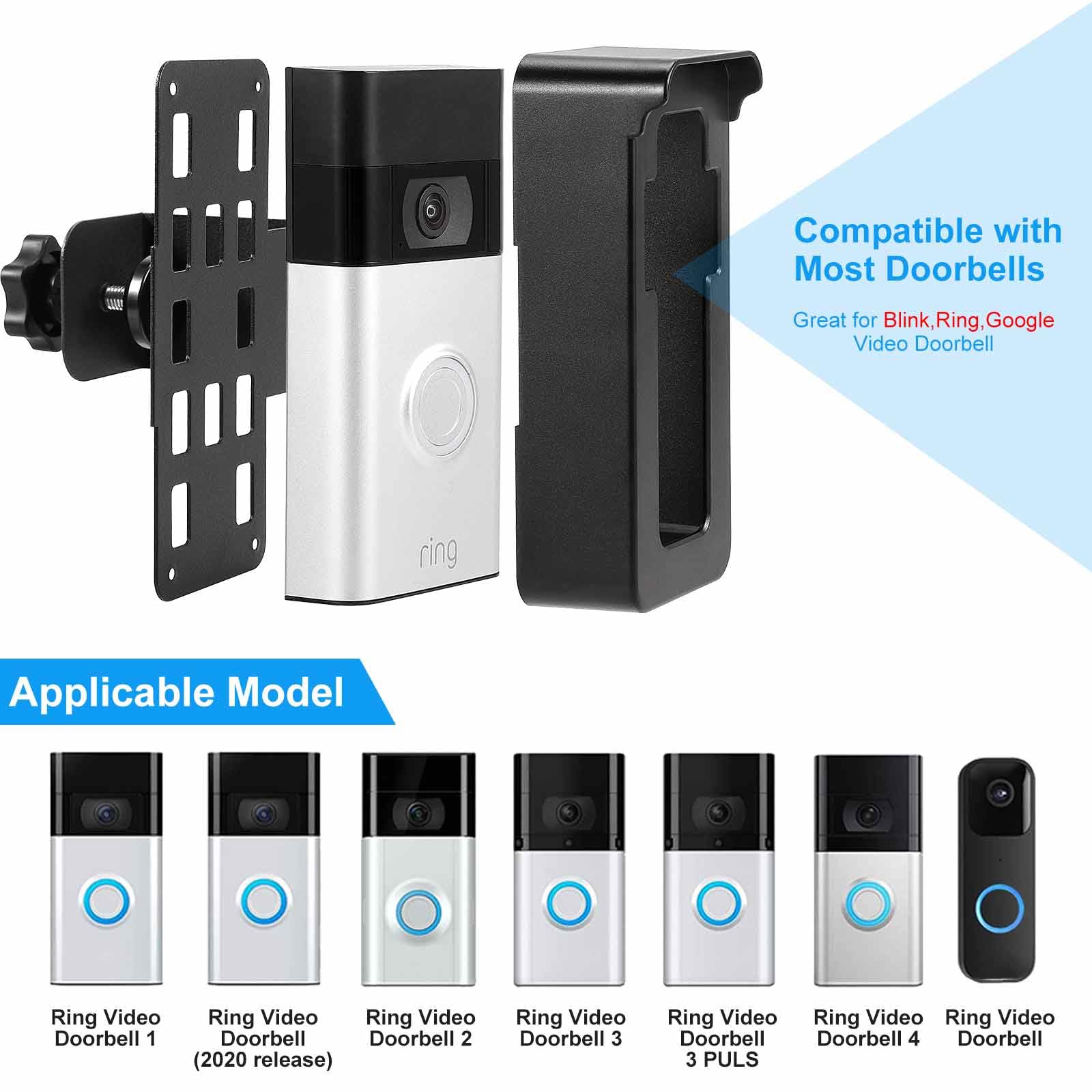 Anti Theft Video Doorbell Mount Compatible With Ring Video Doorbell 4/3/3 Plus/2/1/(2020 Release), Blink Camera Door Mount No Dr
