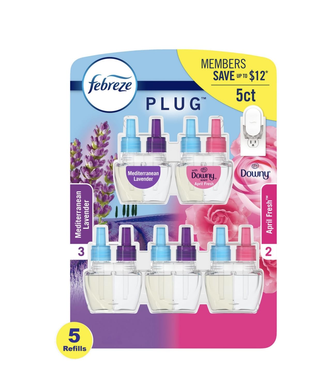 Febreze Plug In Air Fresheners, Mediterranean Lavender, + April Downy, Odor Eliminator For Strong Odors 5 Oil Refills
