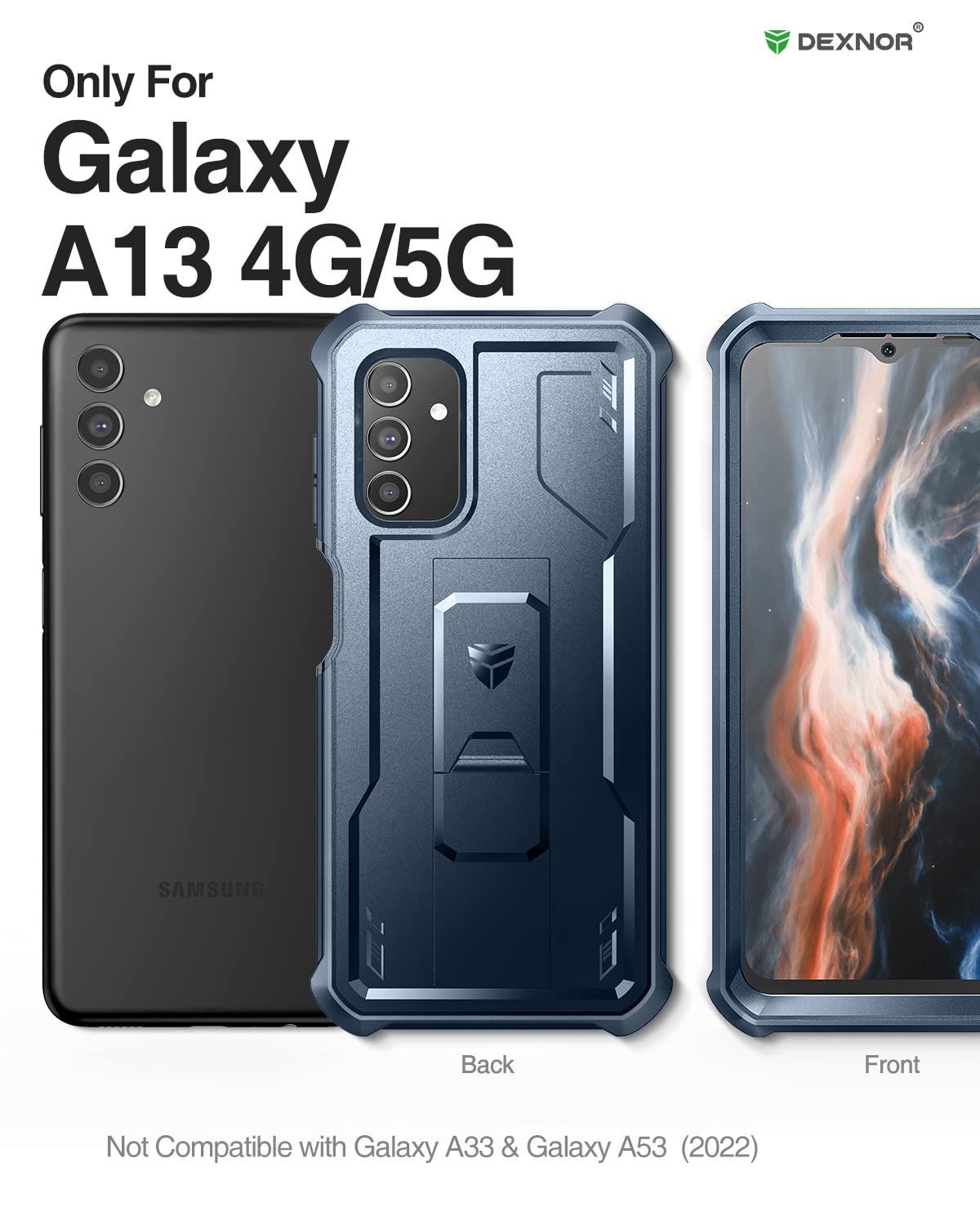 Dexnor For Samsung Galaxy A13 5G Case, [Built In Screen Protector And Kickstand] Heavy Military Grade Protection Shockproof Prot