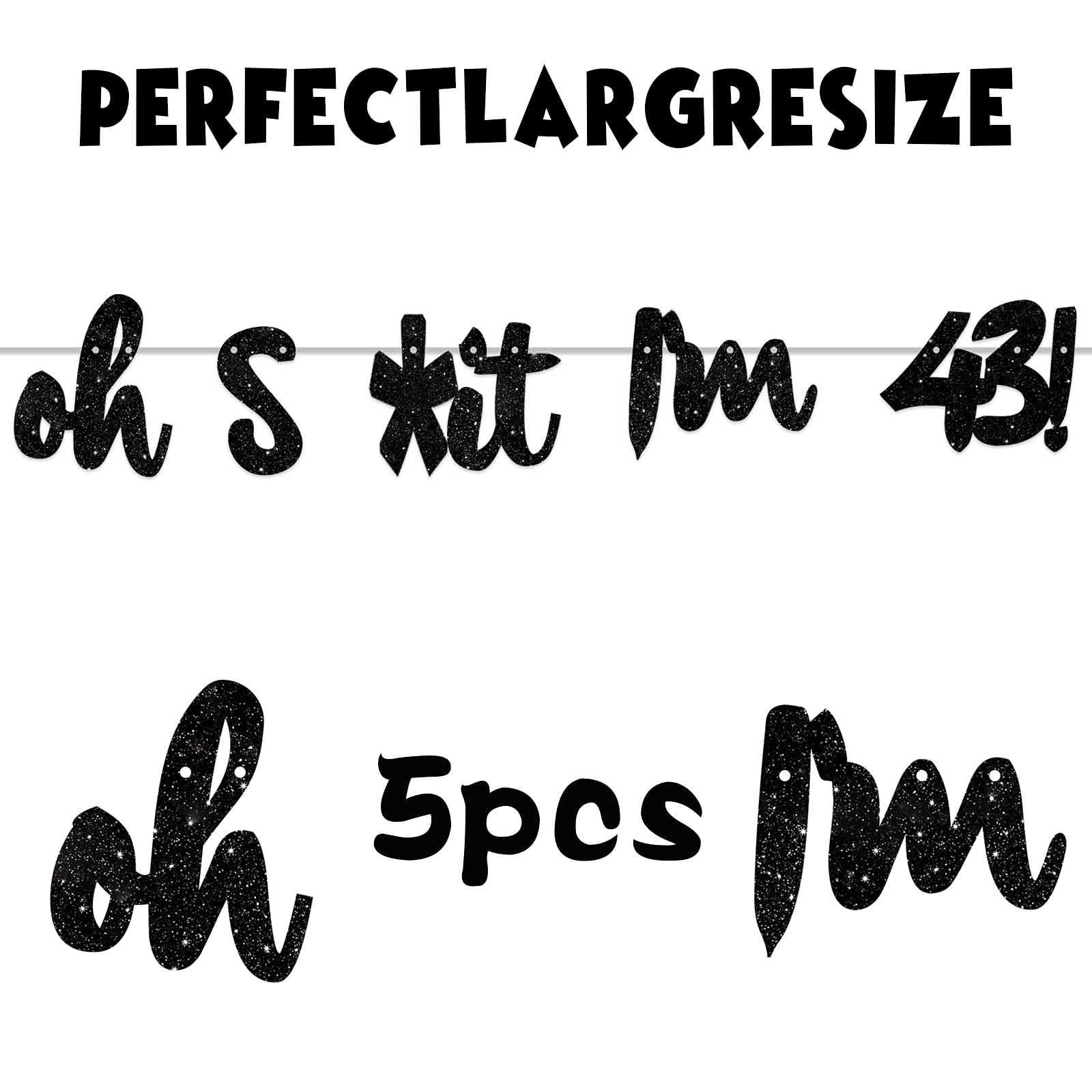 Oh Im 43! Banner Backdrop Glitter Black Hallo Forty Three Cheers To 43 Years Old Theme Decor For Man Woman Happy 43Rd Birthday P