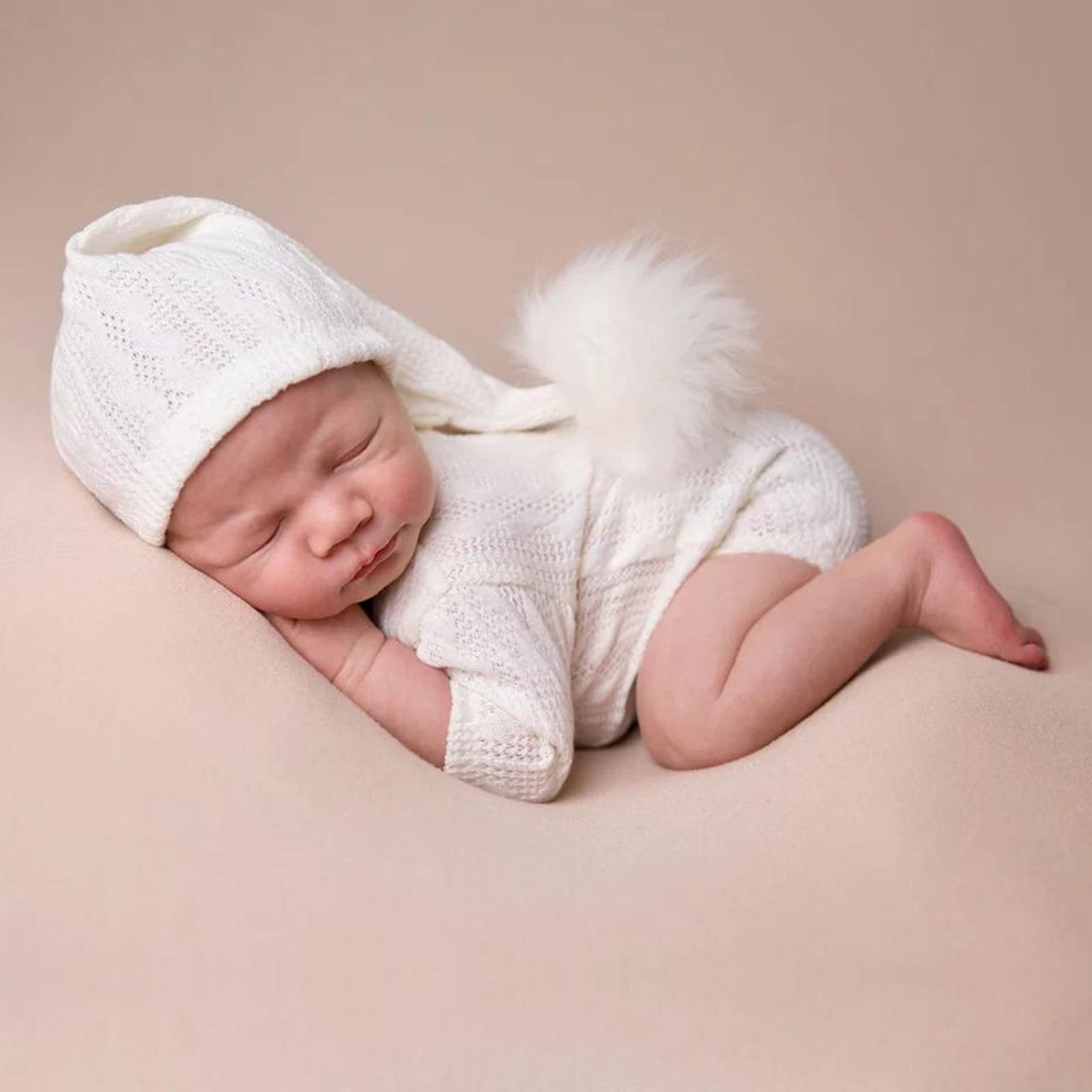 Christmas Newborn Baby Photo Shoot Props Outfits Crochet Clothes Santa Claus Red Hat Pants Photography Props (White)