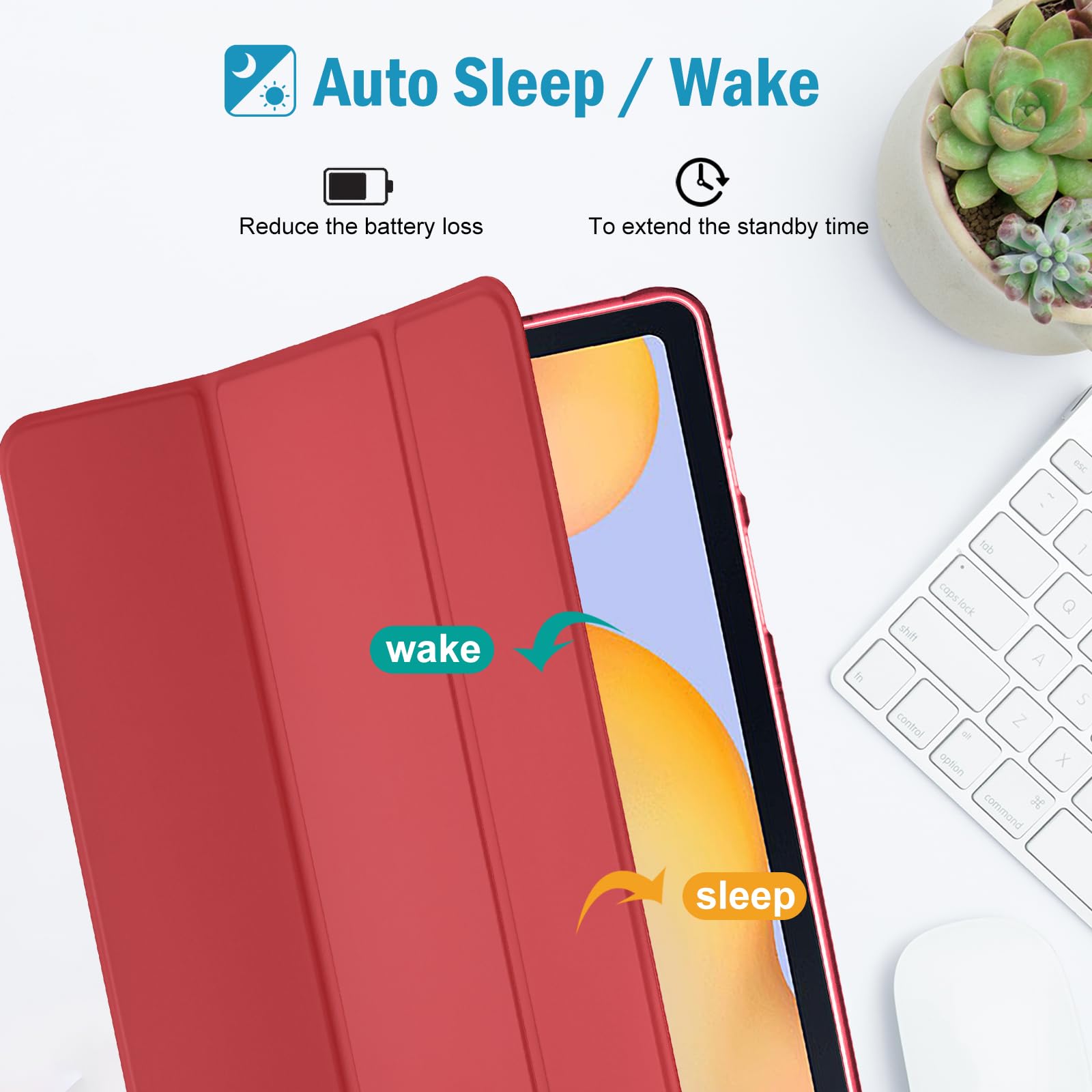 Procase Cover For Galaxy Tab S6 Lite 10.4 Case 2024 2022 2020 With S Pen Holder(Sm P620/P625/P613/P619/P615/P610), Trifold Stand Folio Soft Tpu Translucent Back Cover Support Auto Wake/Sleep  Red