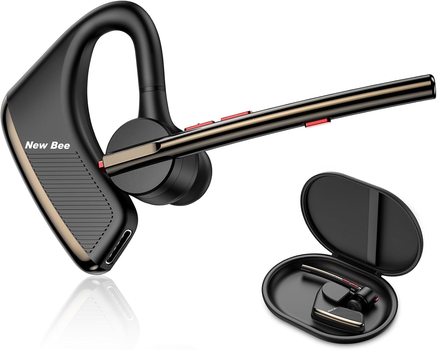 New Bee Bluetooth Earpiece V5.2 Wireless Bluetooth Headset 24Hrs Talktime CVC8.0 Dual Mic Noise Cancelling for iPhone/Android/Dr