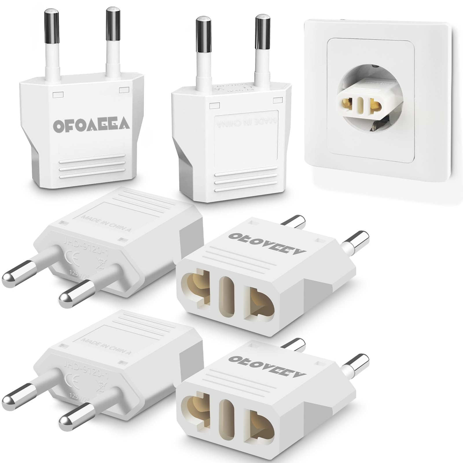 European Plug Adapter, Ofoaeea 6 Pack Us To Europe Plug Adapter, Adapter For Europe Plug, Type C/F Plug Adapter, America To Euro