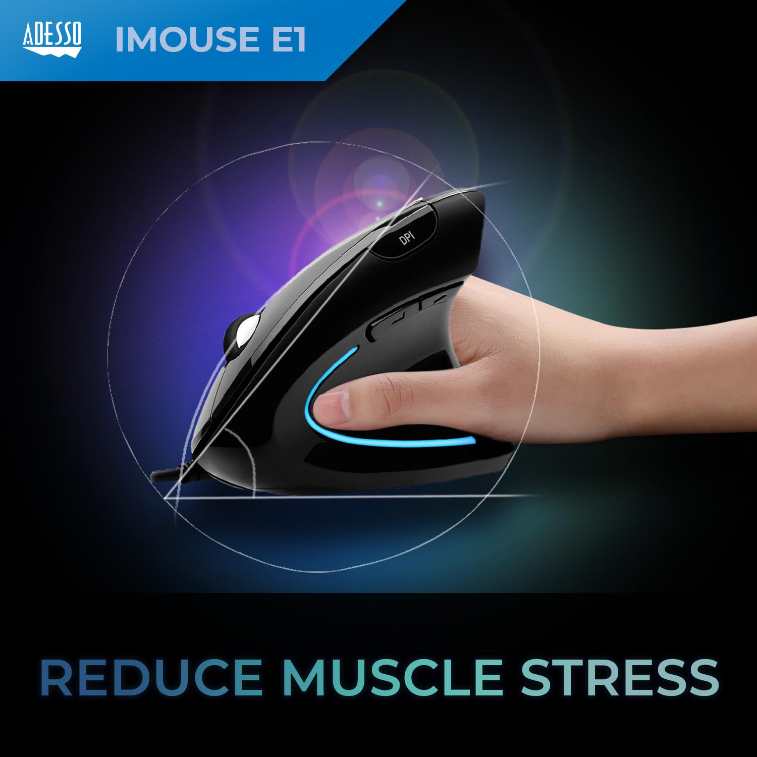 Adesso Imousee1   Vertical Ergonomic Illuminated Optical 6 Button Usb Mouse   Right Hand Orientation, Black