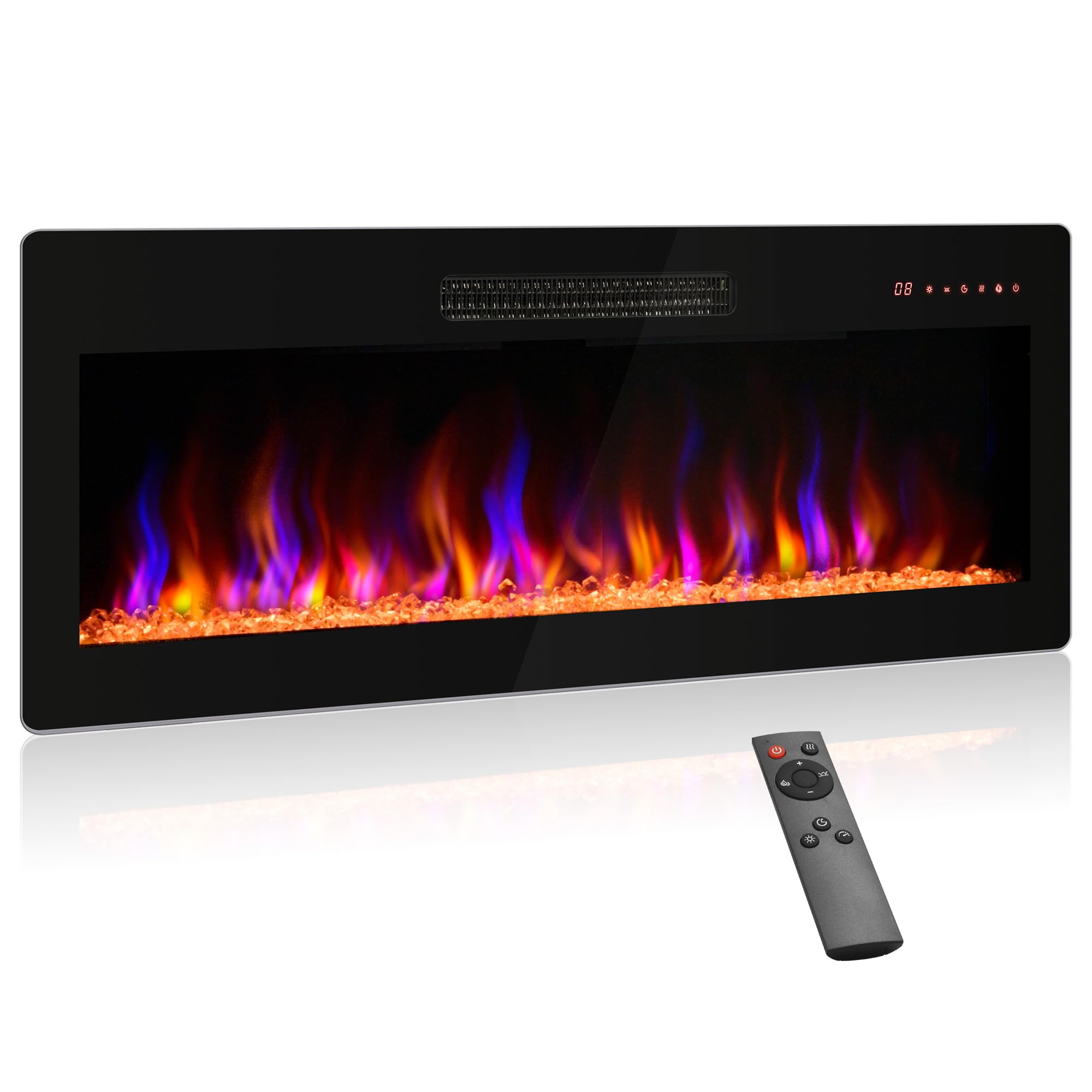 Belleze 42'' Electric Fireplace Heater, 1400 W Recessed & Wall Mounted Electric Fireplace With Remote Control, Heater With Adjus