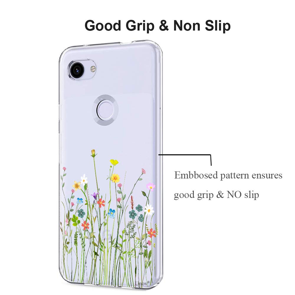 Unov Pixel 3A Case Clear With Design Soft Tpu Shock Absorption Slim Embossed Pattern Protective Back Cover For Pixel 3A 5.6 Inch