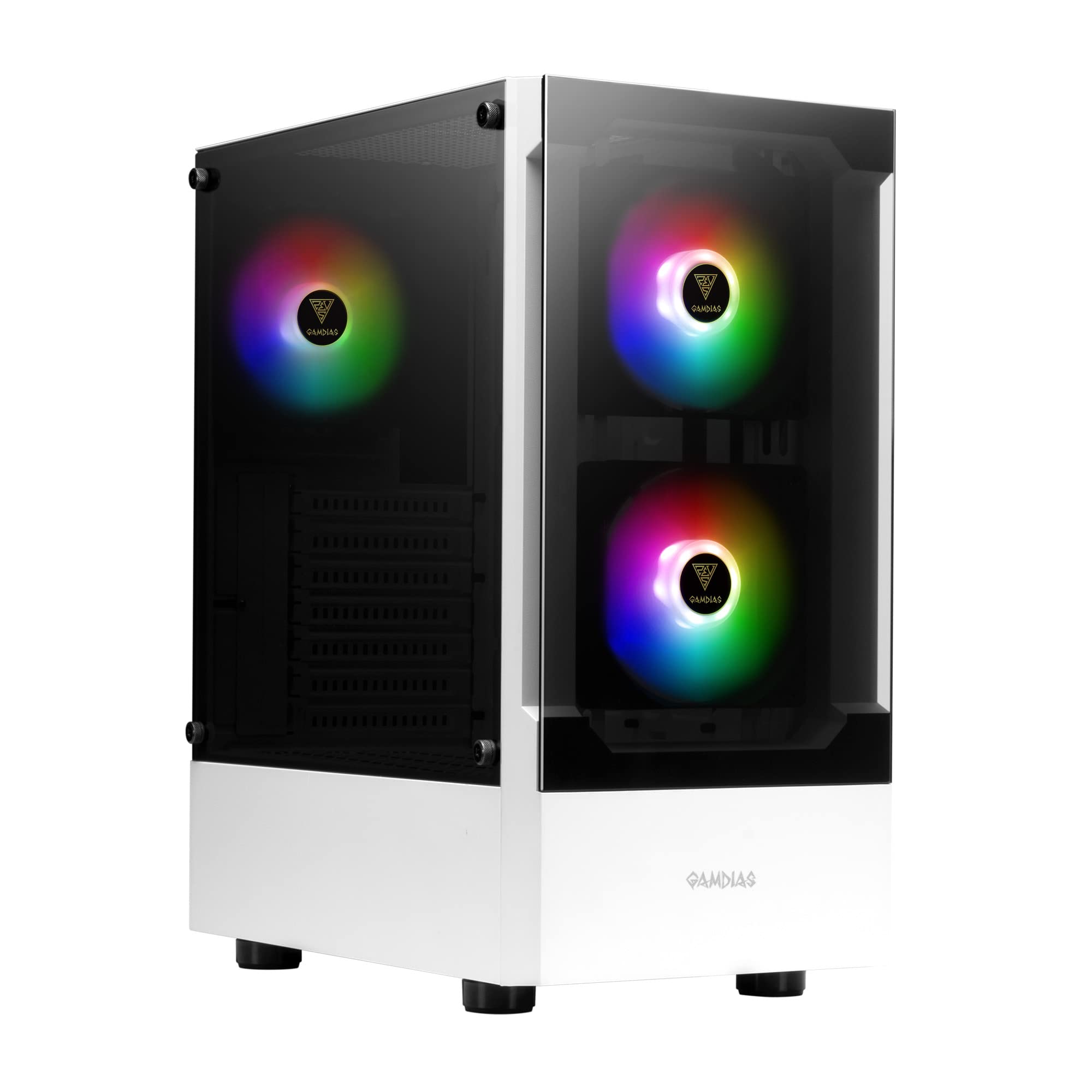 Gamdias White Rgb Gaming Atx Mid Tower Computer Pc Case With Side Tempered Glass Panel And A Magnetic Dust Filter & 3 Built In 1