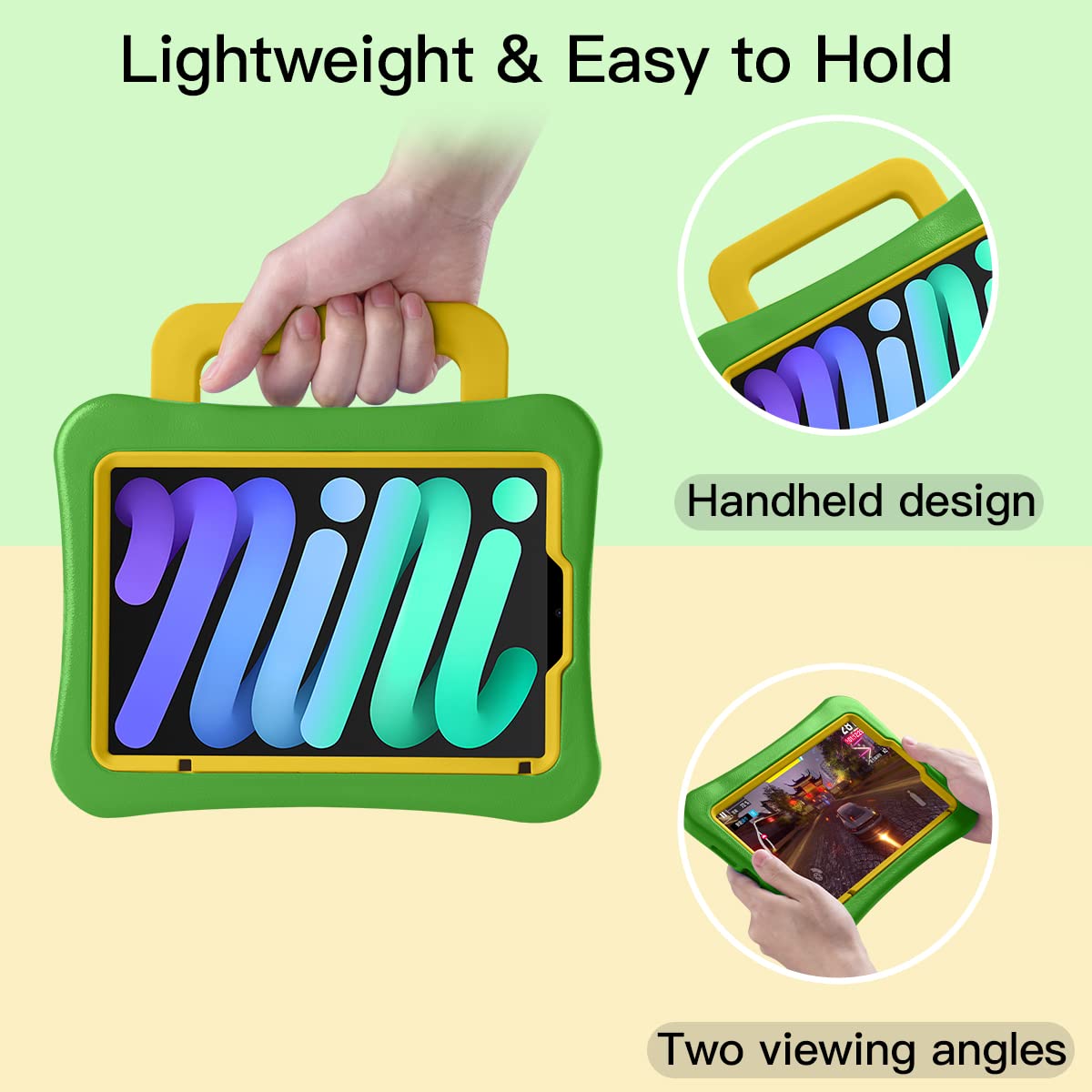 Leijue Kids Case For 2021 Ipad Mini 6, Light Weight Heavy Duty/Shockproof/Drop Proof With Handle/Kickstand, Child Friendly Prote