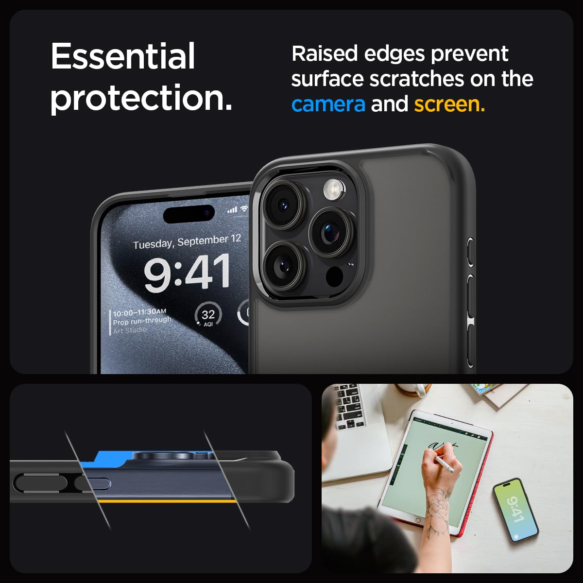 Spigen Ultra Hybrid Designed For Iphone 15 Pro Max Case (2023) [Anti Yellowing], [Military Grade Protection]   Frost Black