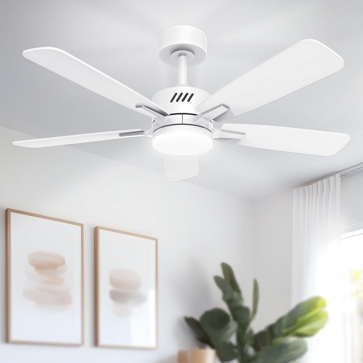 Jofios Ceiling Fans With Lights And Remote,52 Inch Ceiling Fan With Adjustable Color Temperature,Dimmable 6 Speeds Noiseless Rev