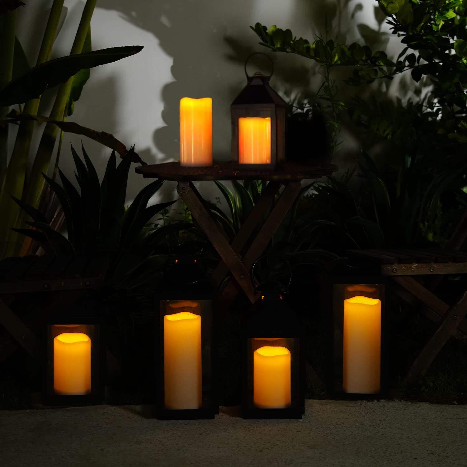 5Plots 4'' X 8'' Single Waterproof Outdoor Flameless Candles, Battery Operated Flickering Led Pillar Candles With Remote And Tim