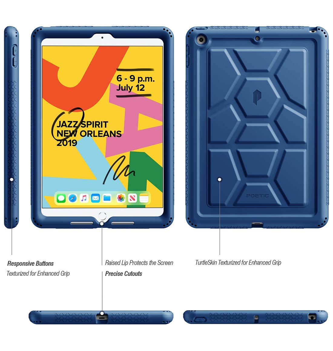 Poetic Turtleskin Case Designed For Ipad 10.2 9Th Generation (2021) / 8Th Generation (2020) / 7Th Generation (2019) Case, Heavy Duty Shockproof Kids Friendly Silicone Case Cover, Navy Blue