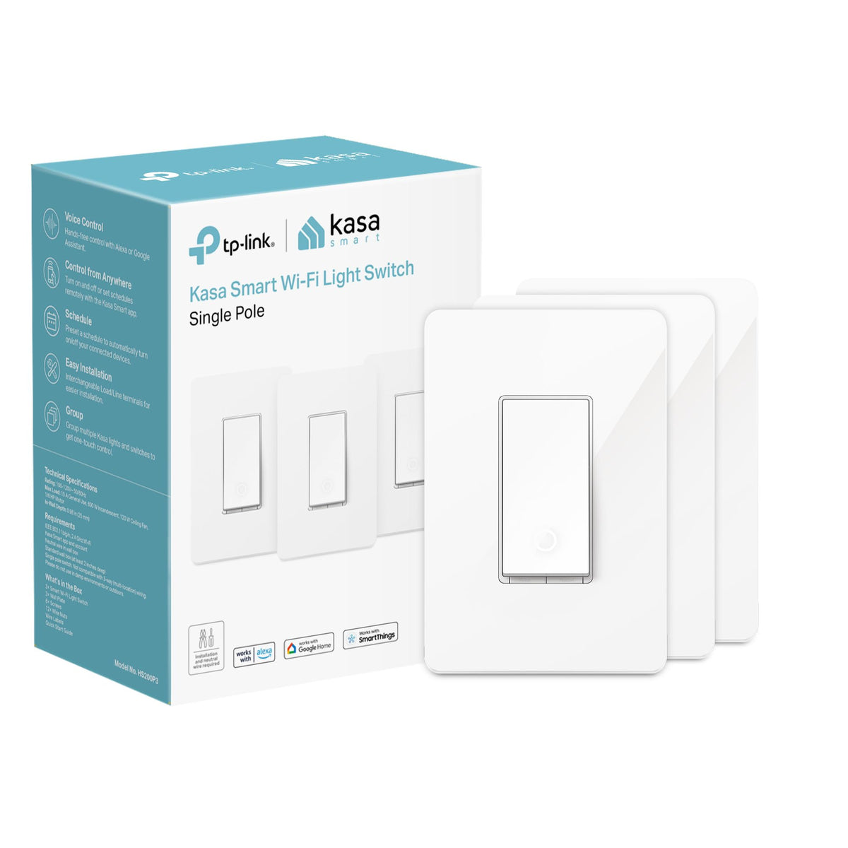 Kasa Smart Light Switch Hs200P3, Single Pole, Needs Neutral Wire, 2.4Ghz Wi-Fi Light Switch Works With Alexa And Google Home, Ul