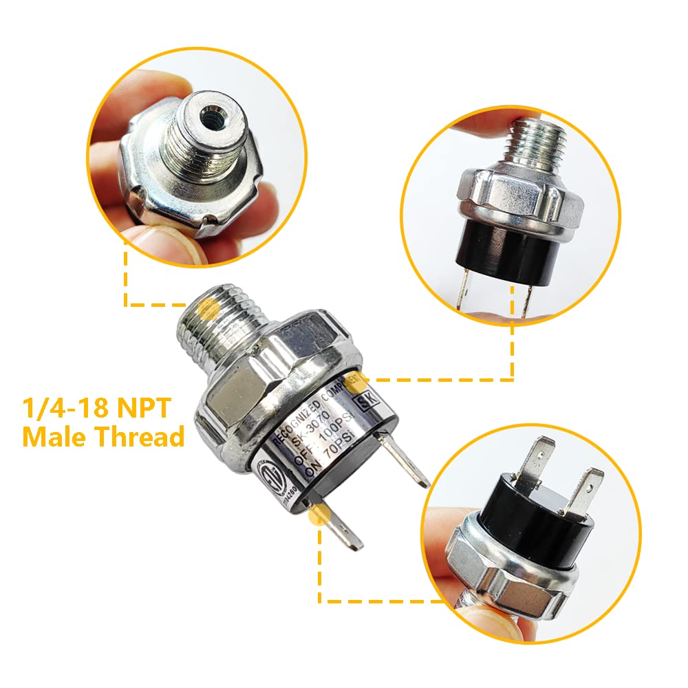 Air Pressure Switch 70 100 Psi Tank Mount Type Thread 1/4'' Npt 12V 24V Dc Air Compressor Pressure Switch For Air Train Horn 70