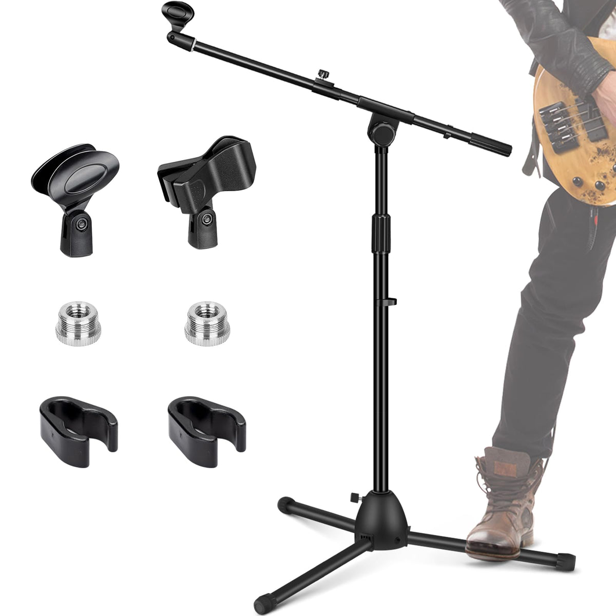 Cahaya Microphone Stand Heavy-Duty Super Resistent Tripod Boom Universal Mic Stand With 2 Mic Clips For Most Mics Height Adjusta