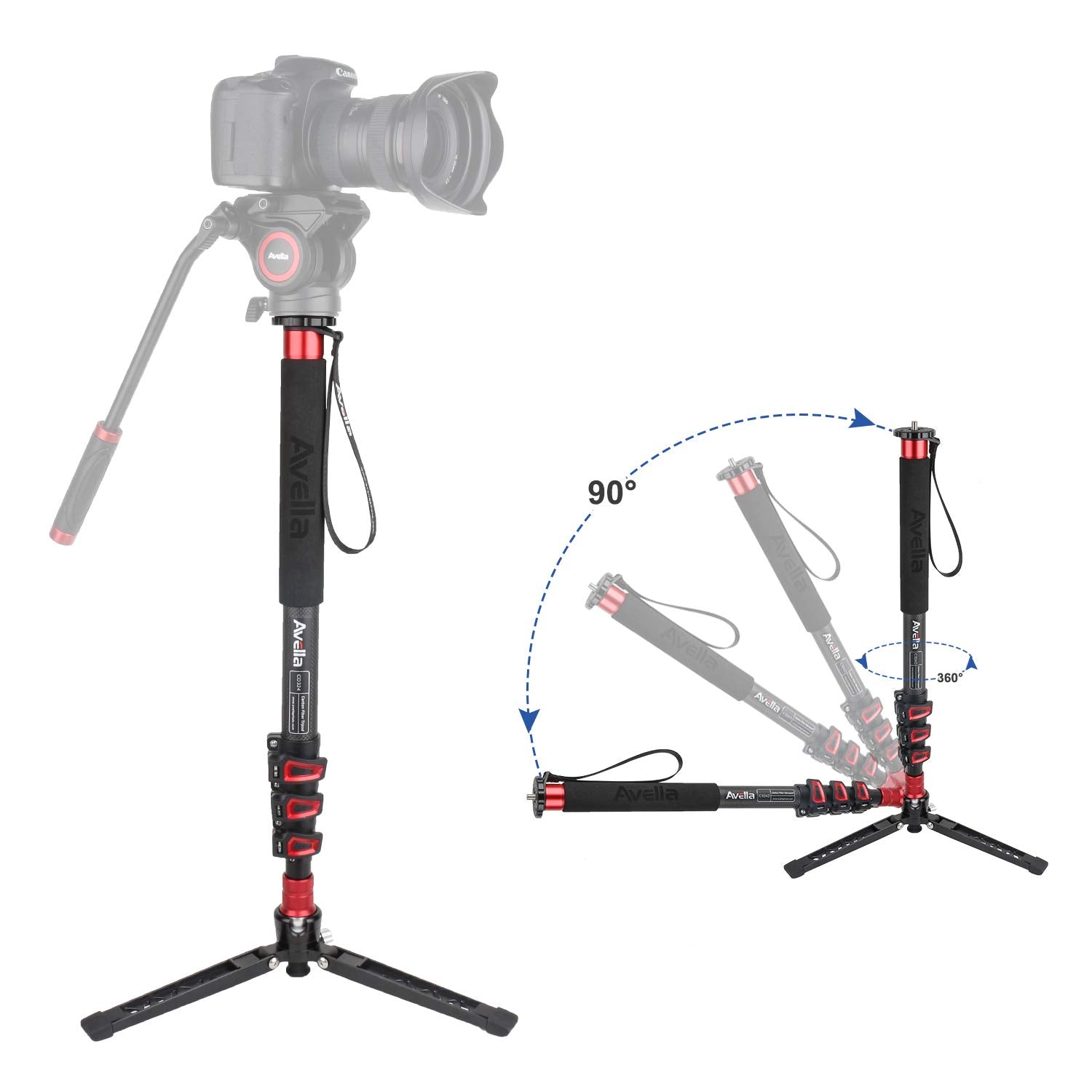Avella C324D Carbon Fiber 67 Inch Camera Monopod Professional Telescopic Video Monopods Base Tripod For Canon Nikon Sony Olympus Panasonic Dslr Camera
