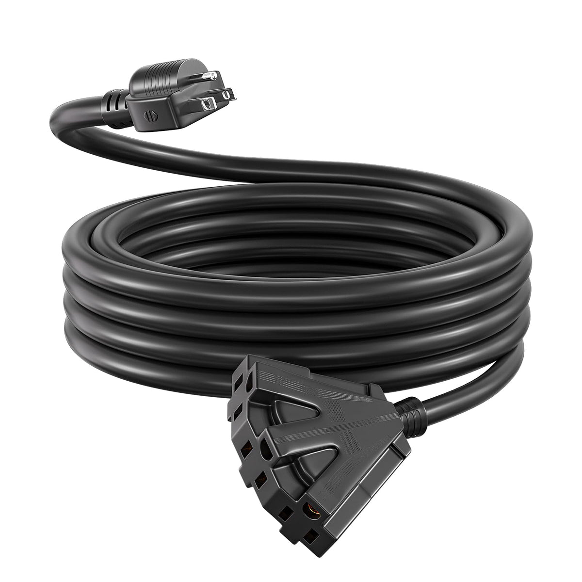Guliu 6Ft 12/3 Outdoor Extension Cord With 3 Power Outlets, Sjtw 12 Awg 15Amp 1875W, 12 Gauge Heavy Duty Black Extension Cable W