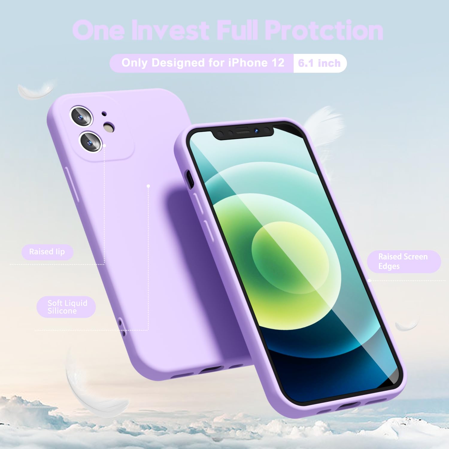 Oakxco For Iphone 12 Case Liquid Silicone, Soft Rubber Gel Elegant Aesthetic Basic Simple Cover, Slim Tpu Matte Solid Color Plai