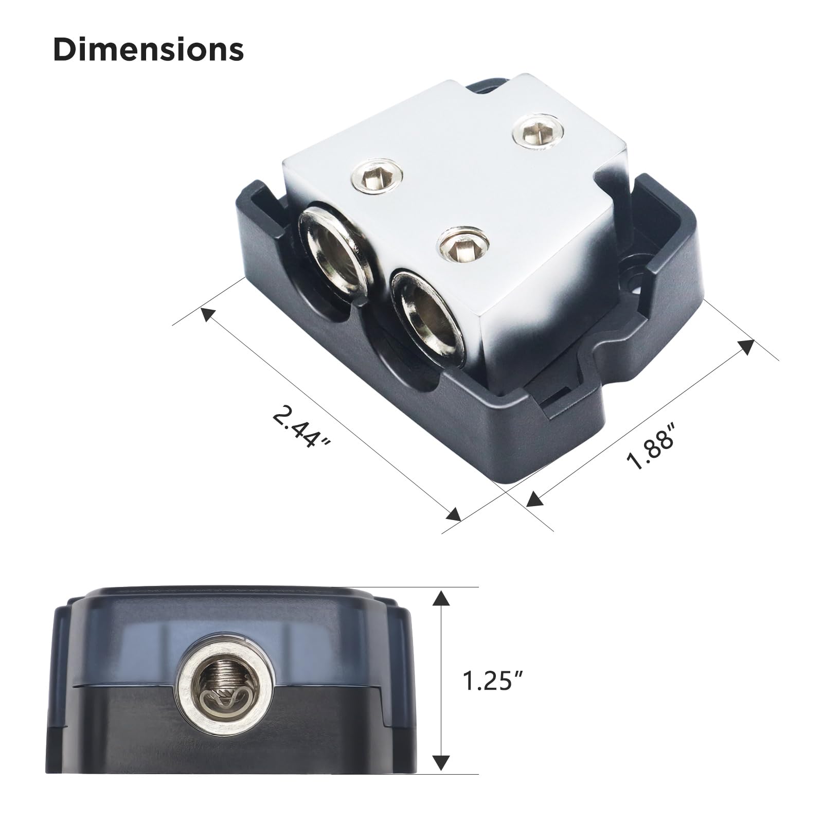 Recoil Bdb12 2 Way Power Distribution Block, 1 X 0/2/4 Gauge In / 2 X 0/2/4 Gauge Out Power Distribution Ground Distributor Bloc