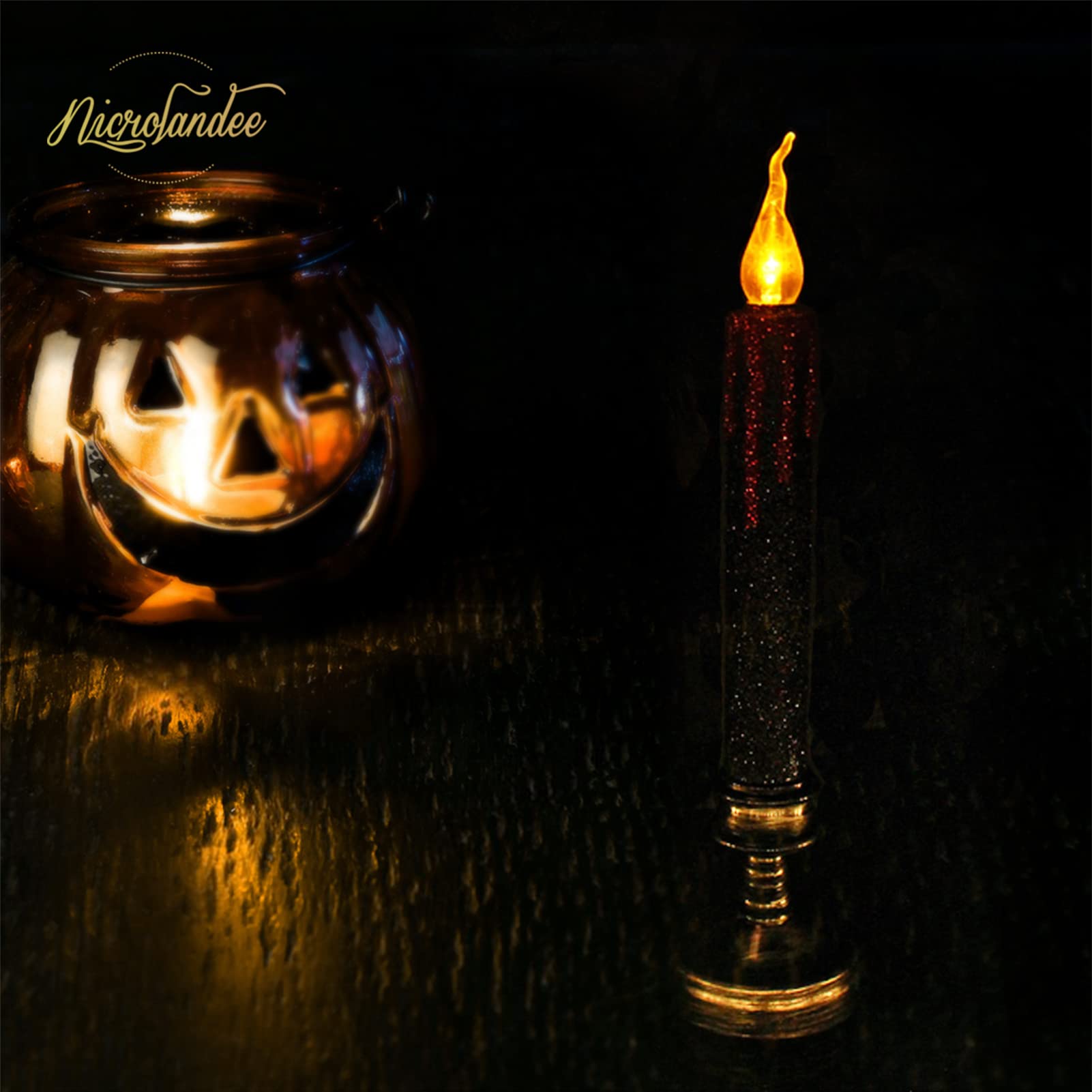 Nicrolandee 2Pcs Blood Dripping Flameless Candles Led Taper Candle With Remote Control And Battery Operated, Amber Warm Yellow F