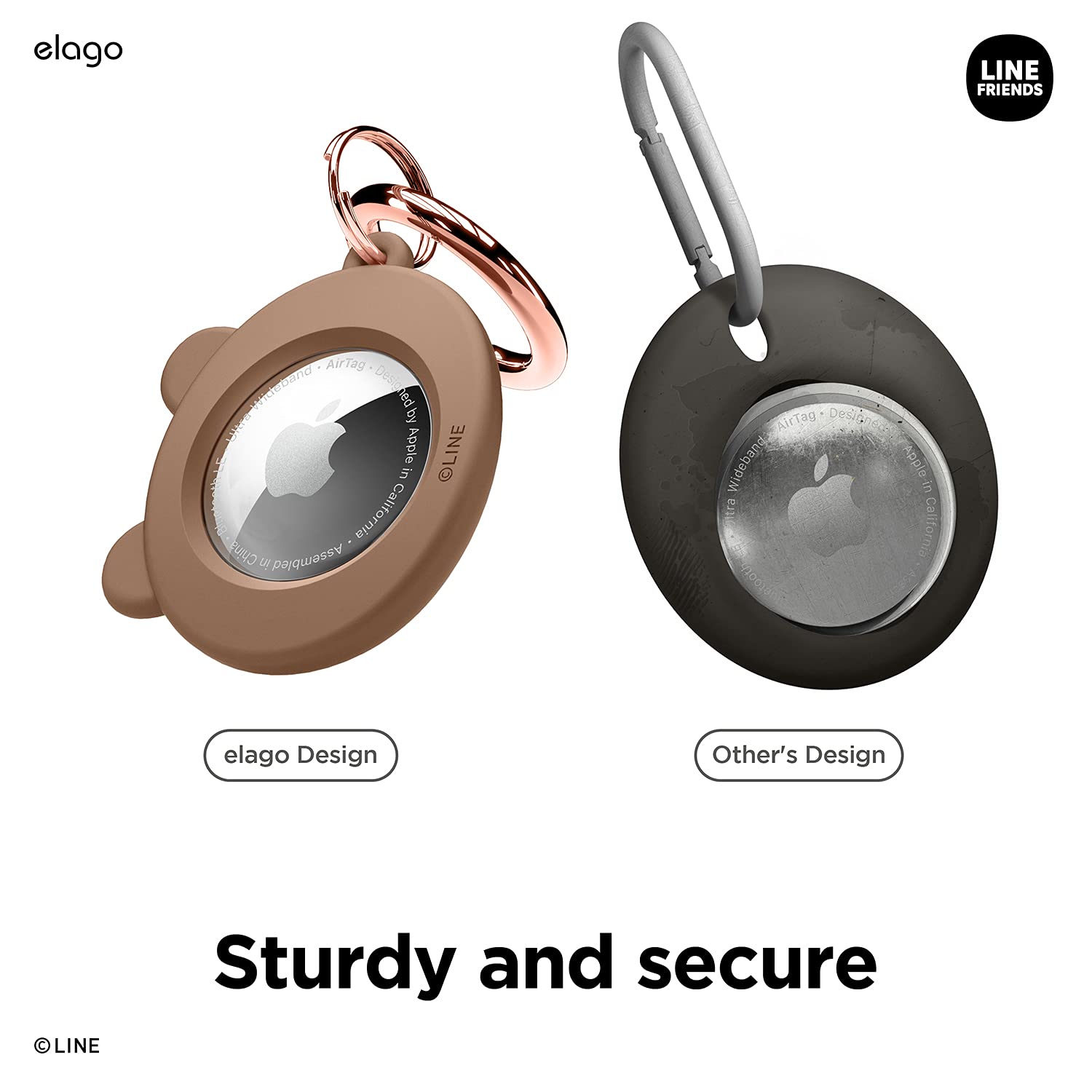 Elago L Line Friends Silicone Case Compatible With Apple Airtag Tracker - Full Protection, Keychain Included, Slim And Simple De