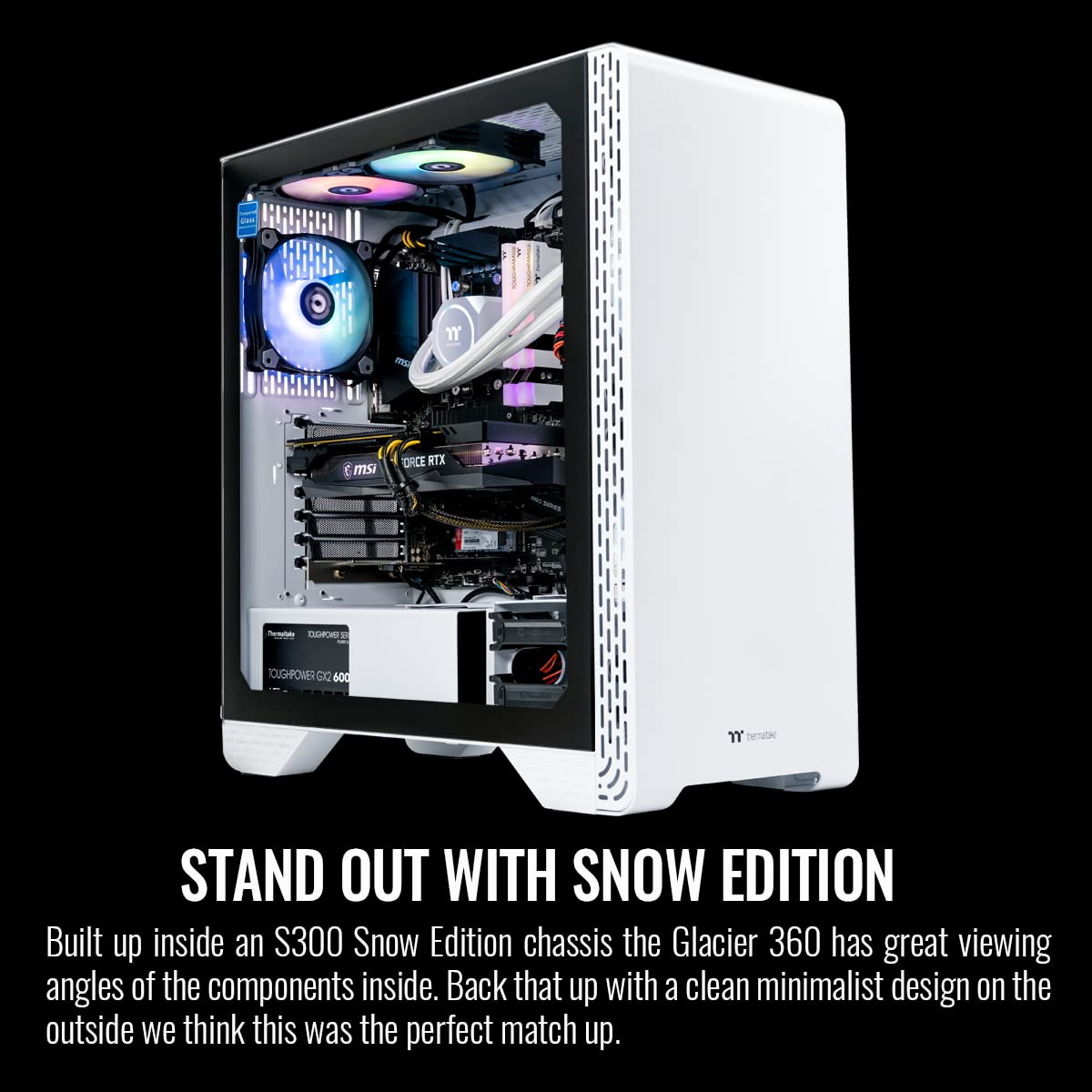 Thermaltake Glacier 360 Liquid Cooled Pc (Amd Ryzen 5 5600X, Rtx 3060, 16Gb 3600Mhz Ddr4 Toughram Rgb Memory, 1Tb Nvme M.2, Wifi