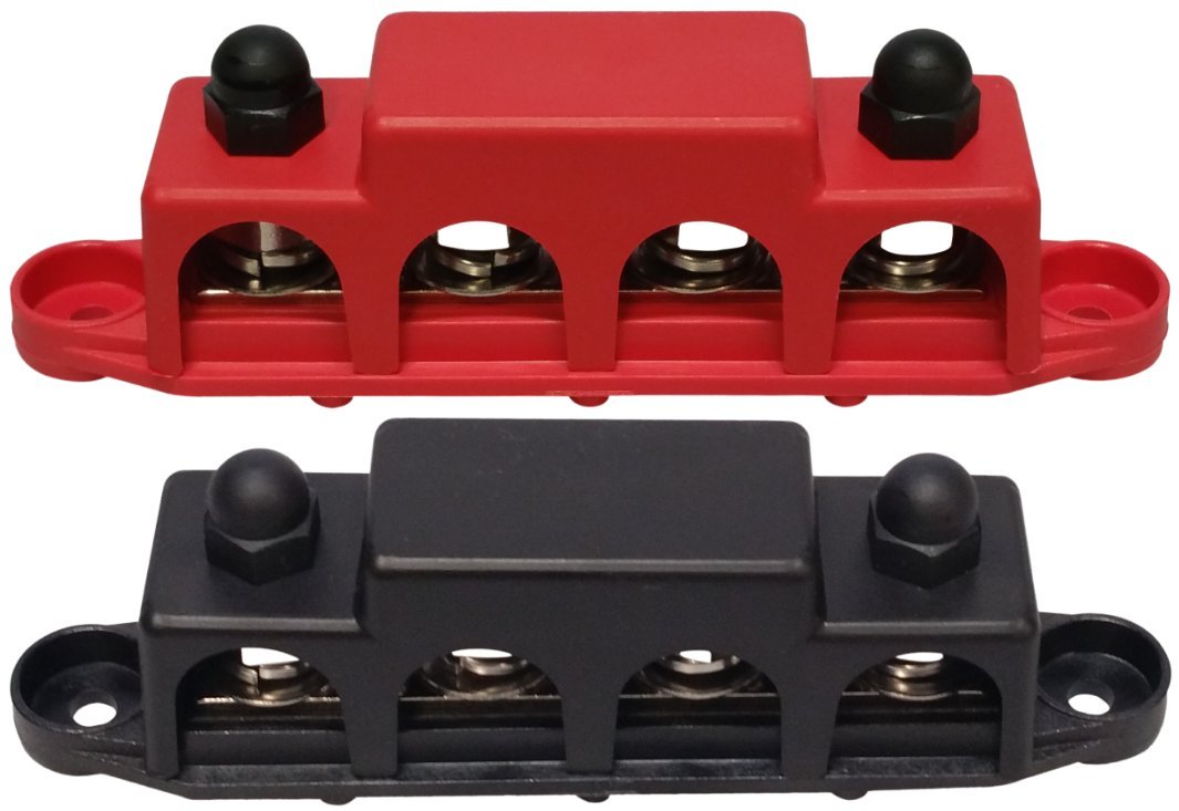 (Red & Black) 3/8'' 4 Stud Bus Bar Power Distribution Block   Made In The Usa   For Marine Battery Terminals, 12V Power And Grou