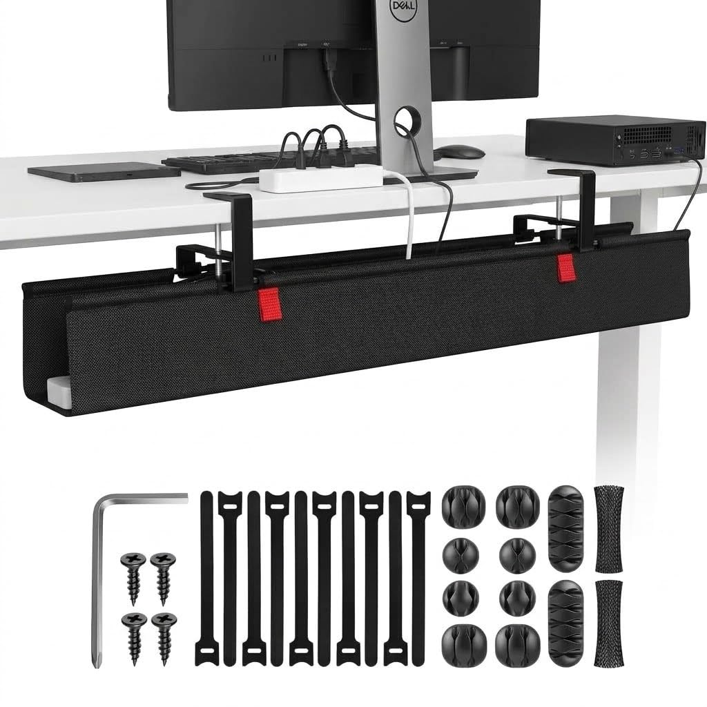 36 Inch Under Desk Cable Management Tray No Drill Desk Cord Management Organization, LargeCapacity Cable Organizer for Home and