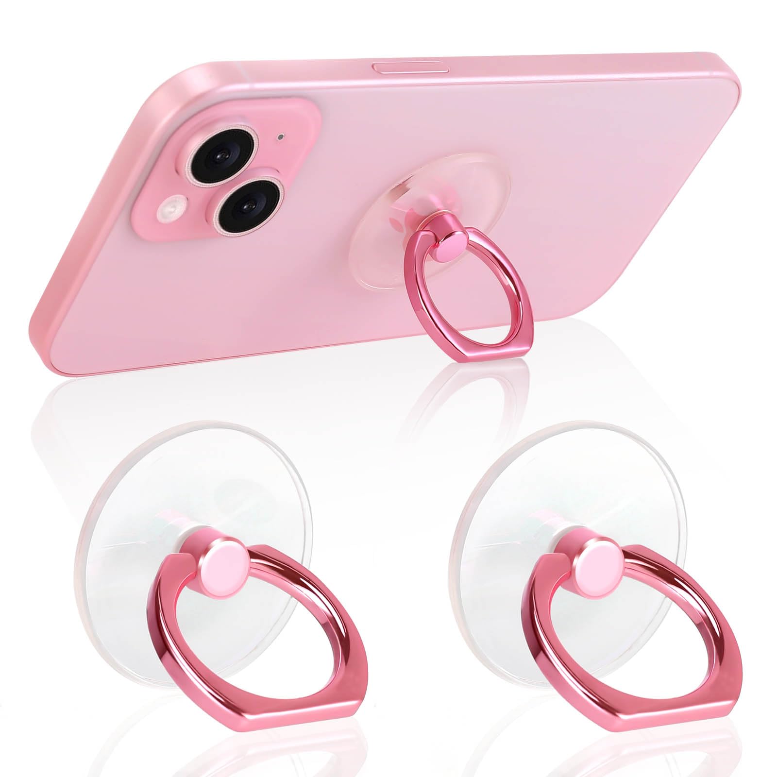 Pink Jsoerpay Clear Phone Ring Holder 2 Pack, Transparent Cell Phone Ring Grip 360Rotation Finger Ring Stand, Phone Kickstand Co