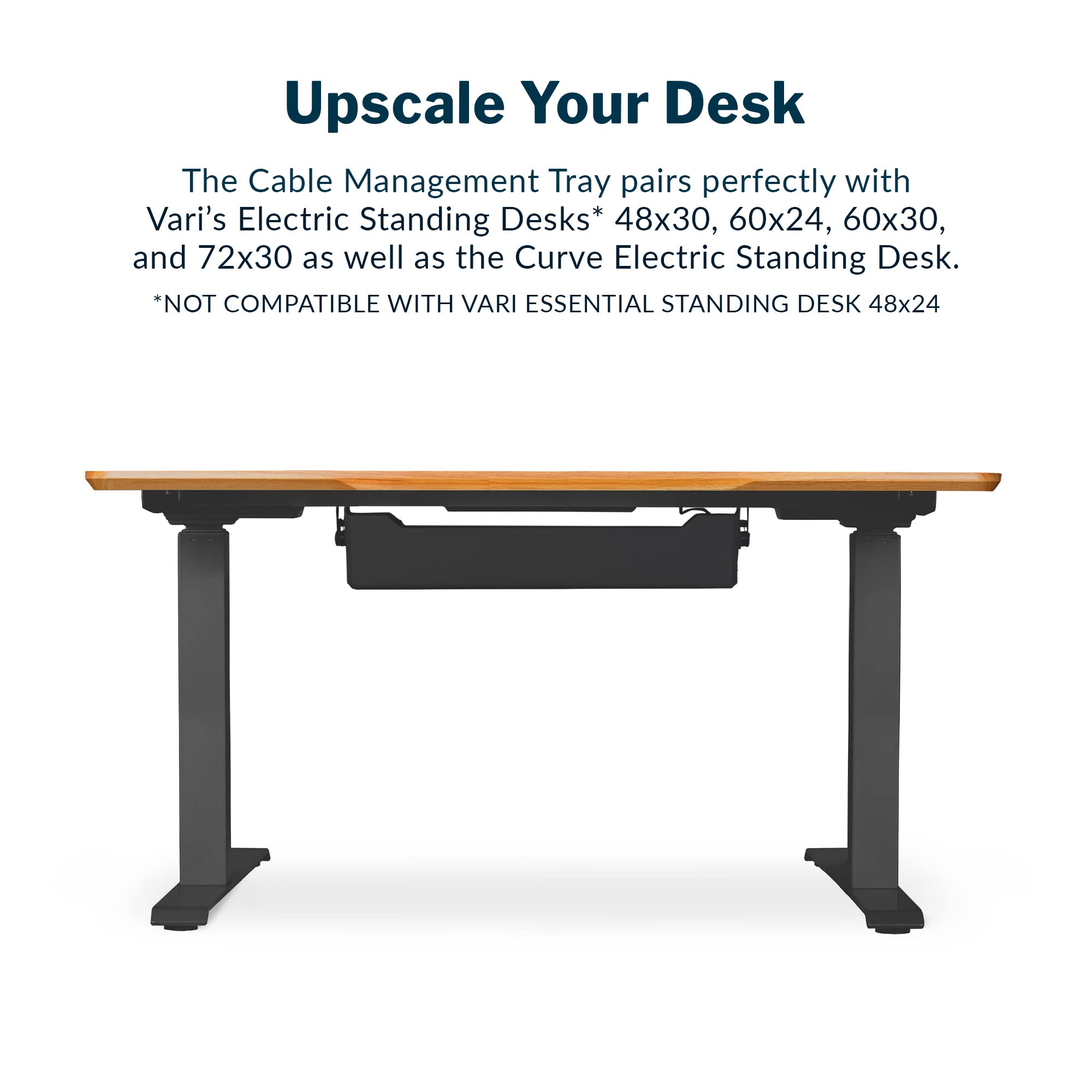 Vari Cable Management Tray - Under Desk Organizer for Sit Stand Desks - Plastic, Black, Model 400866