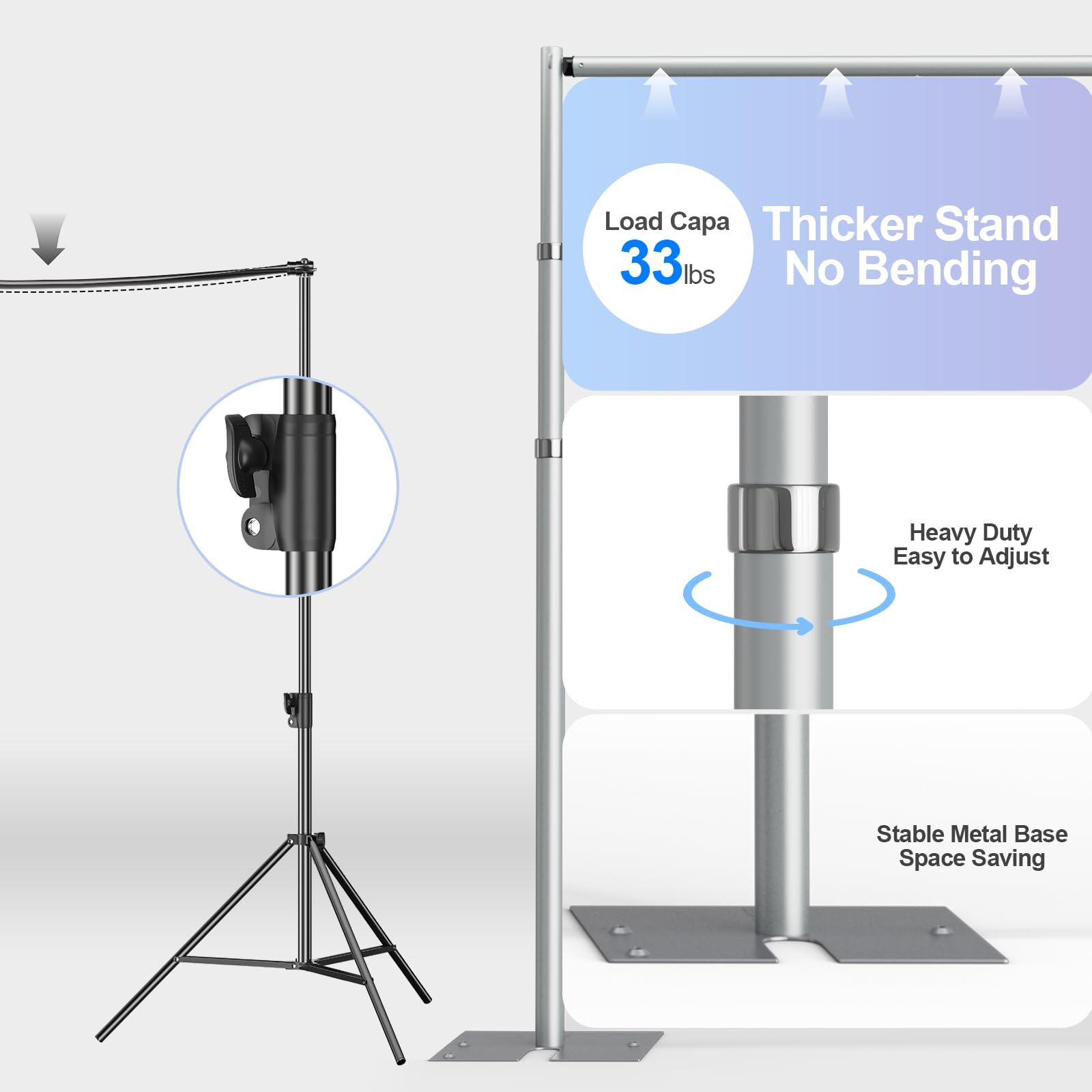 Gloshooting Pipe And Drape Backdrop Stand Kit, Heavy Duty Backdrop Stand 8.6Ftx10Ft, Adjustable Background Stand For Photography