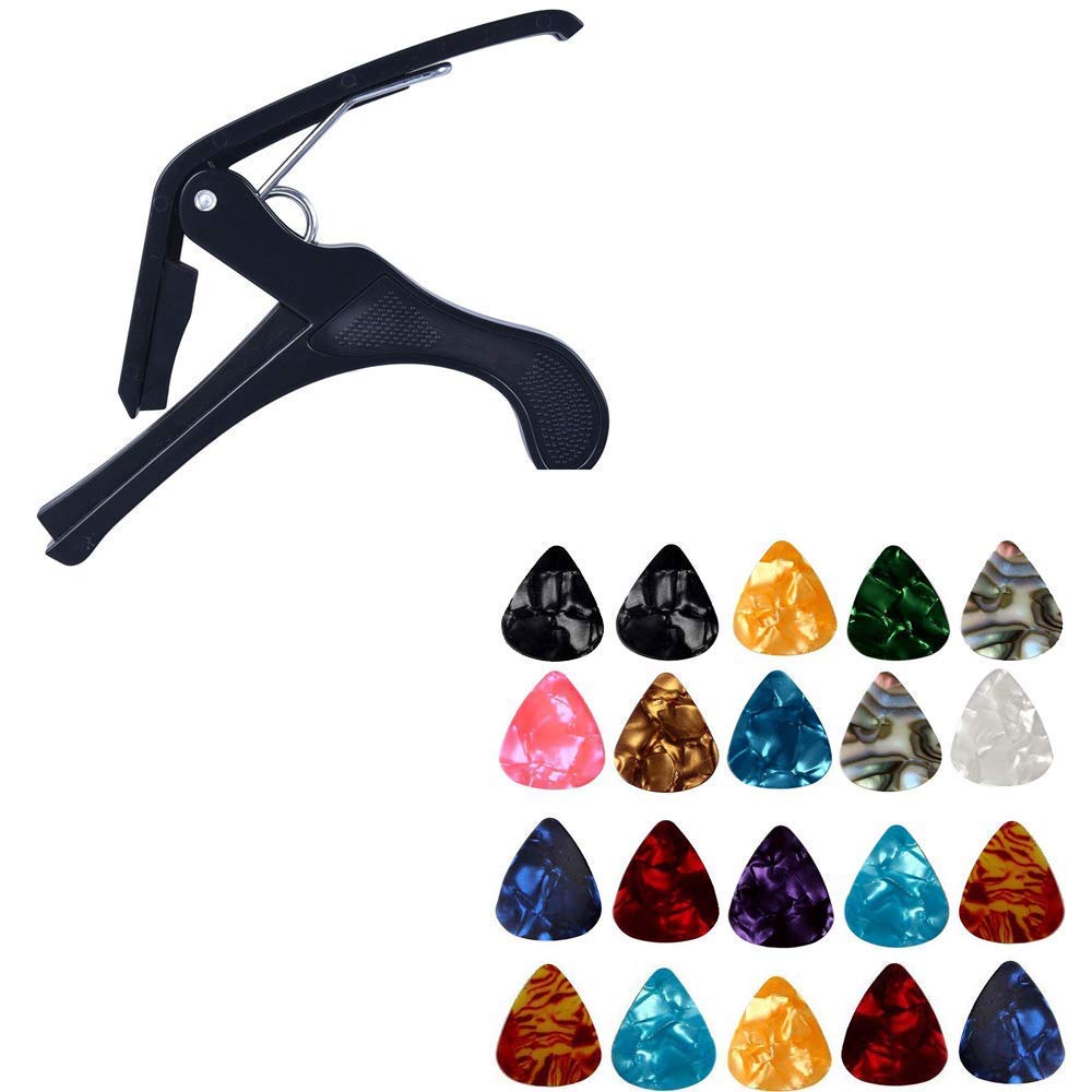 Mustang Guitar Capo Acoustic Guitar Accessories Trigger Capo Key Clamp Black With Free 6 Pcs Guitar Picks