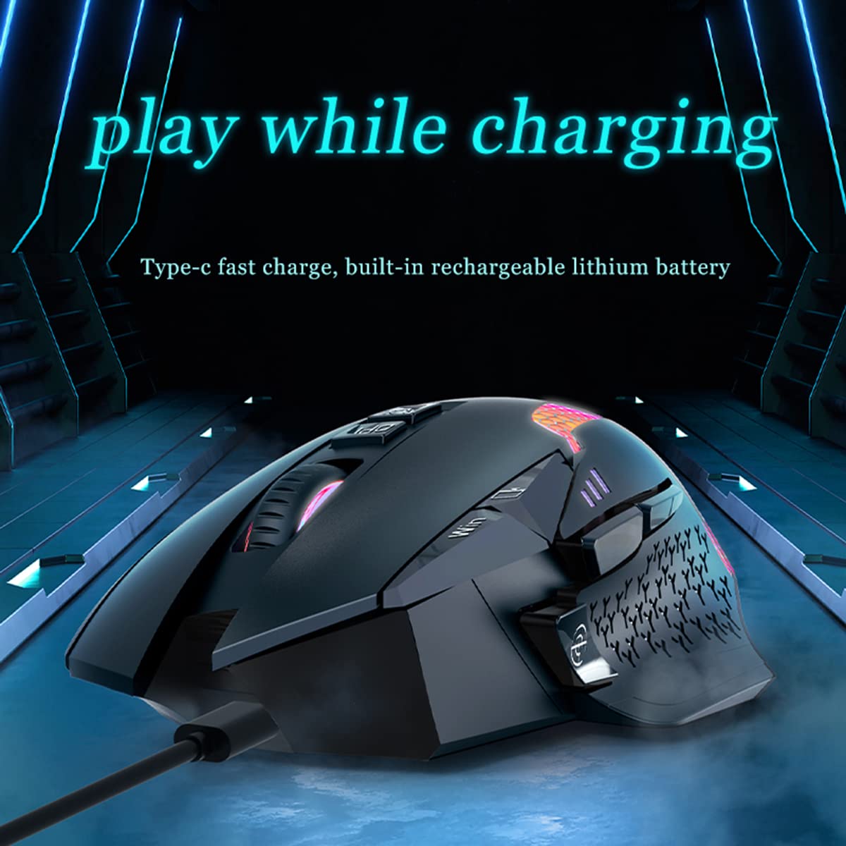 Nyiefada Wireless Bluetooth Mouse For Laptop Thumb Rest Ergonomic   4000Dpi Rechargeable 10 Buttons/Shortcuts Usb C Rgb Silence,
