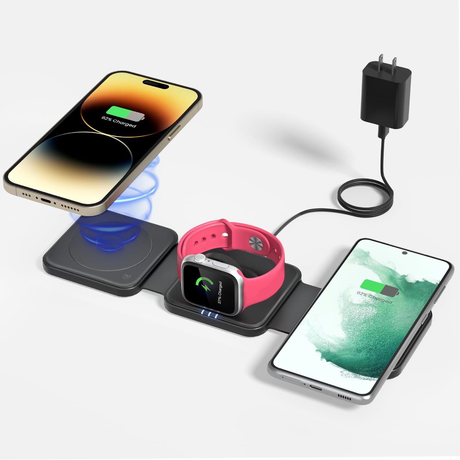 3 In 1 Wireless Charger For Mag Safe: Geekera Magnetic Charging Pad For Iphone 15/14/13/12 Pro Max/Plus/Mini, Apple Watch Ultra
