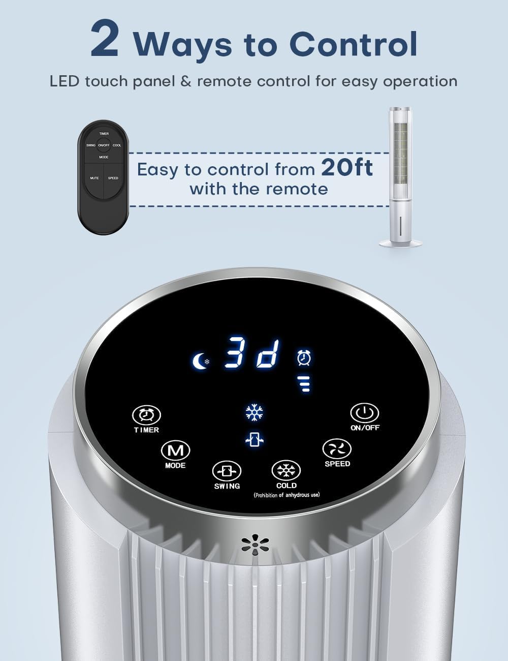 Coolech 42 Inch Windowless Portable Air Conditioners W/4 Modes & 3 Speeds, 1-Gal Tank For 15H Cooling, 12H Timer, Swamp Cooler A