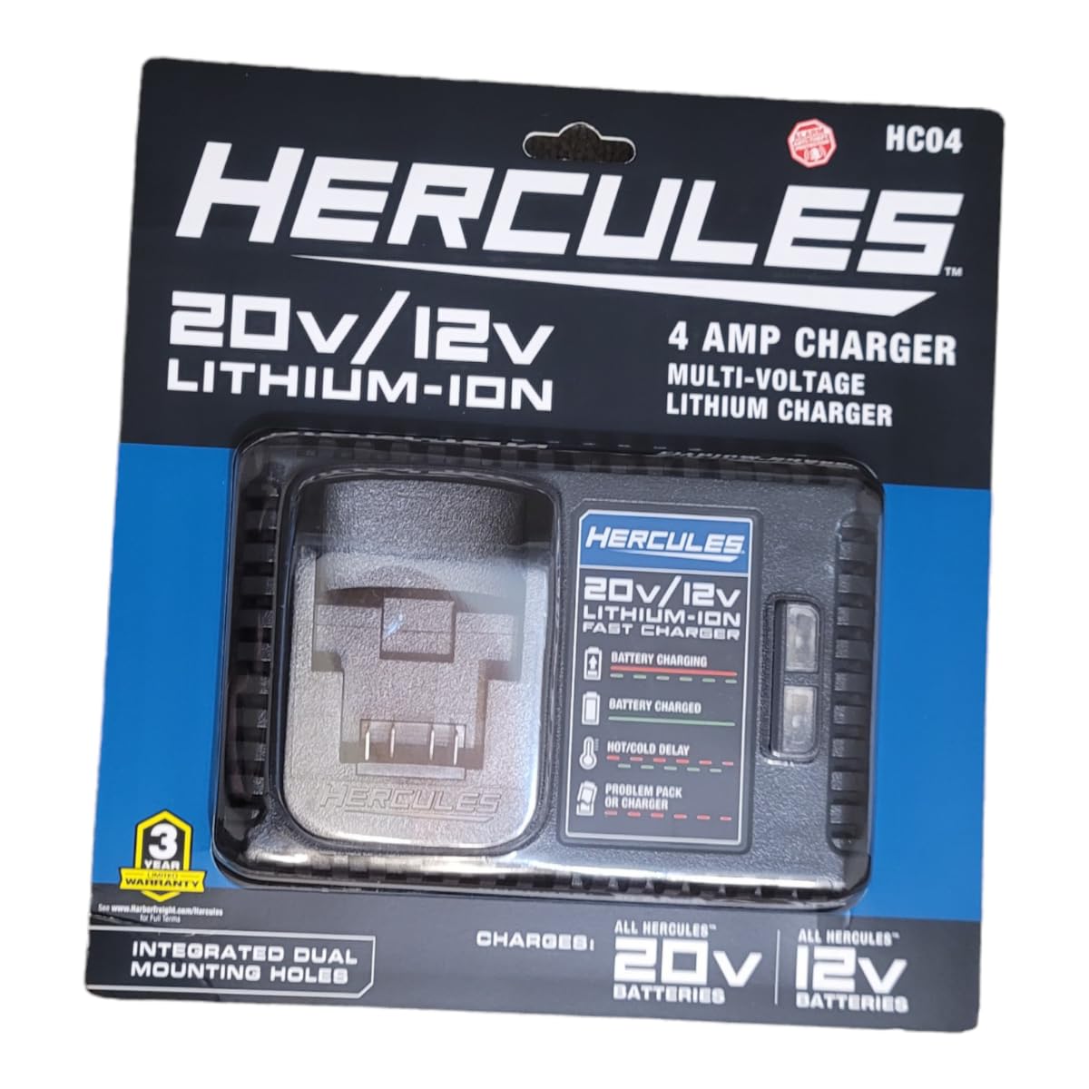 Generic 20V/12V Lithium Ion Multivoltage Charger, Led Charge Indicator, Can Be Wall Mounted, Compbatible With Hercules, Black