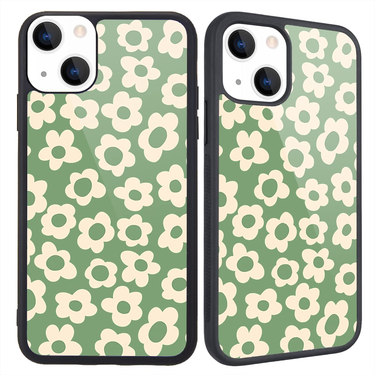 Maycari Compatible With Iphone 13 Mini Case For Children Women Green Flower Design, Hard Back Cover With Floral Pattern Soft Tpu