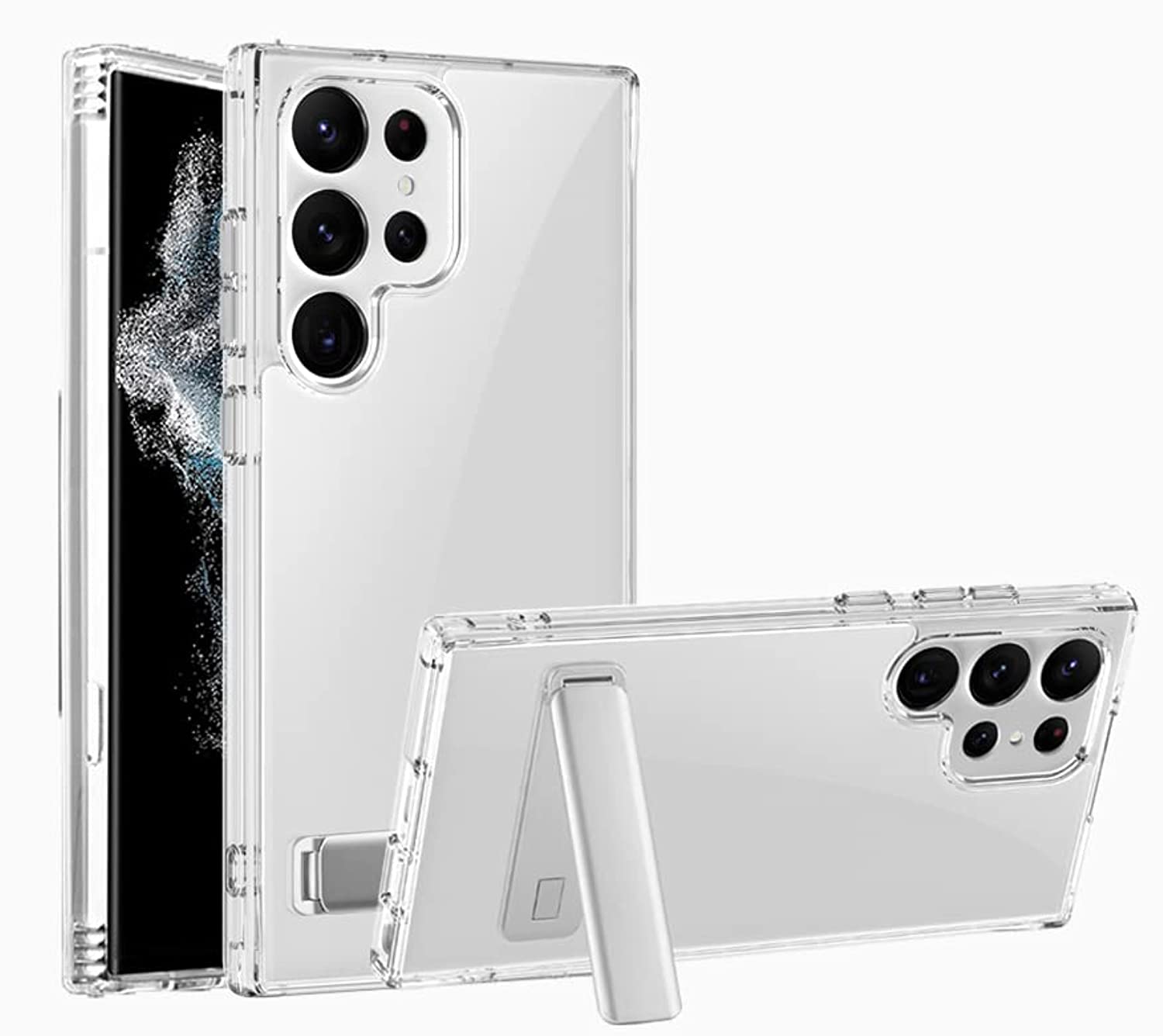 Samsung S23 Ultra Case Metal Kickstand,Not Yellowing Samsung S23 Ultra Clear Hybrid Acrylic Tpu Bumper Shockproof [Military Drop