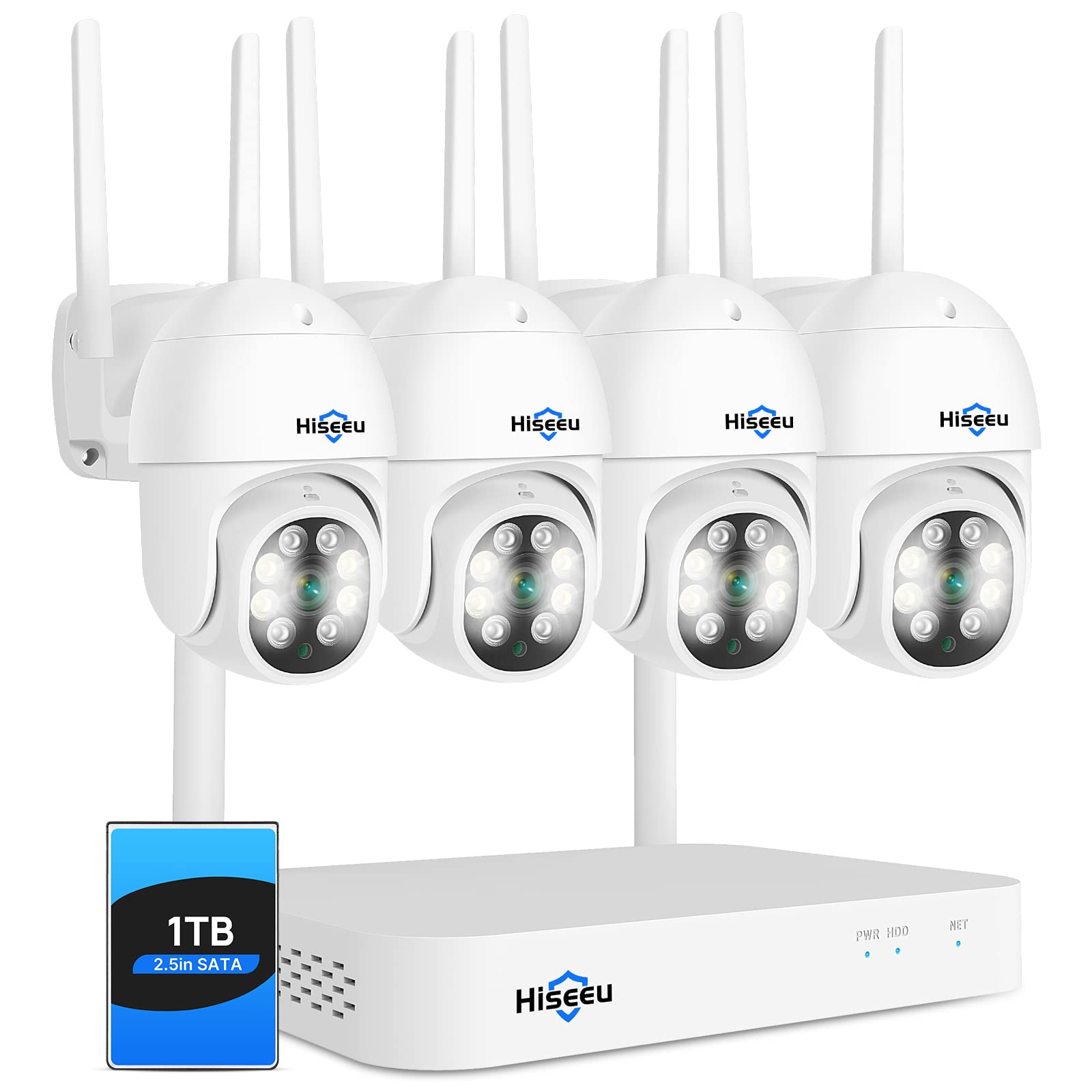 Hiseeu ?Ptz Camera Wireless System? 3Mp Security Camera System Two Way Audio, Auto Tracking, Full Color Night Vision, Ip66 Waterproof, Expandable 10Ch Nvr, 24/7 Record With 1Tb Hard Drive